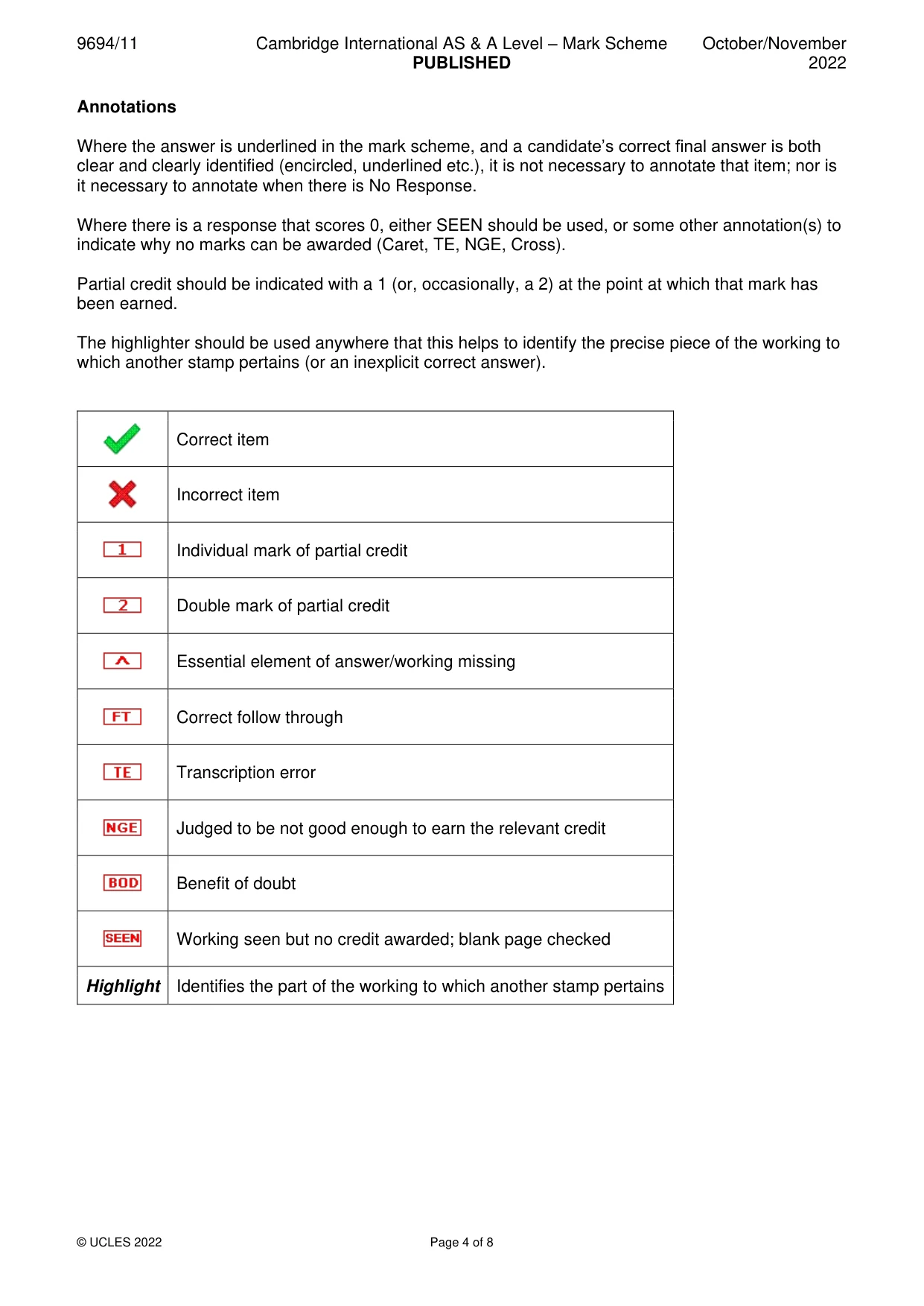 Mark scheme, page 4 of 8