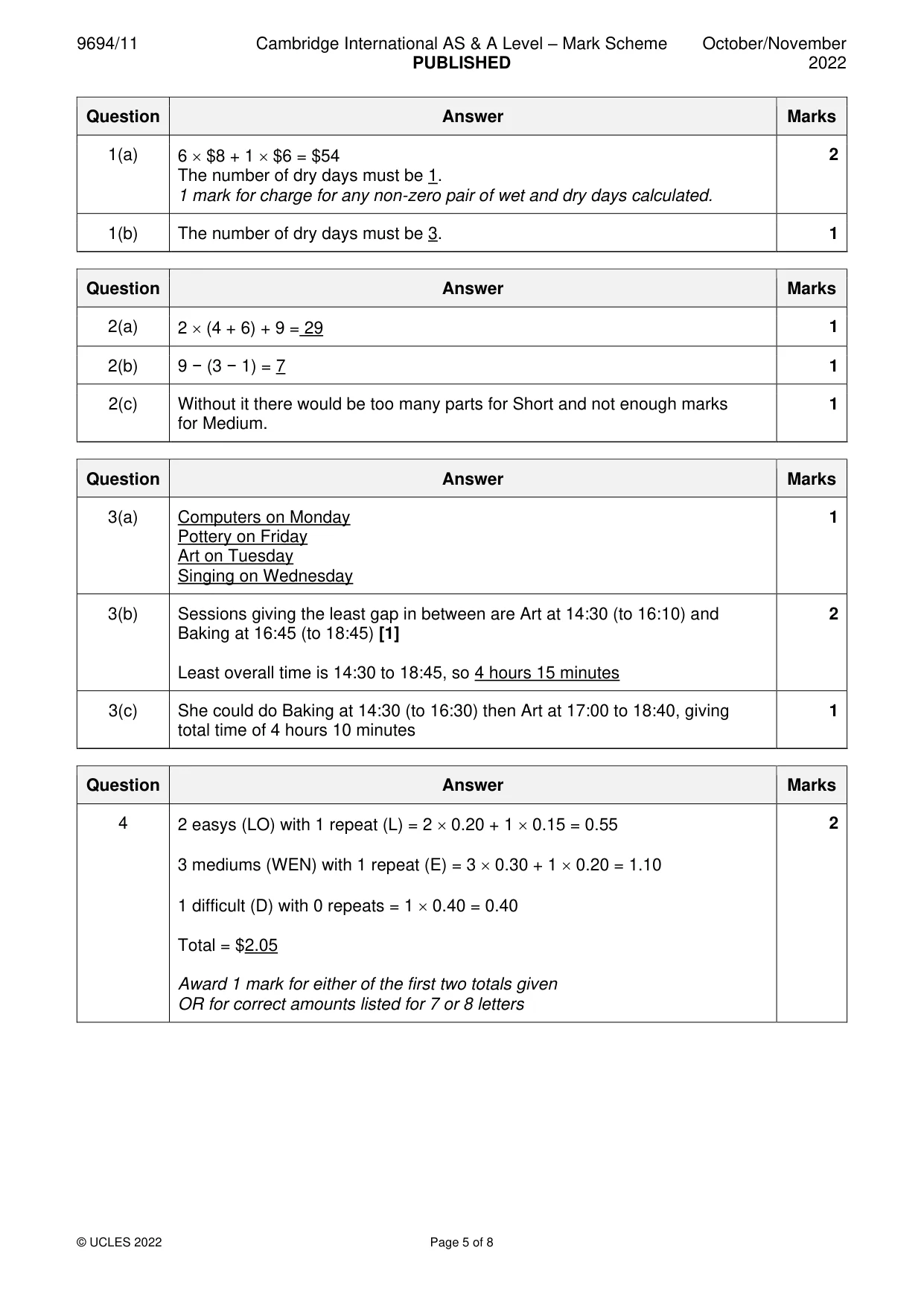Mark scheme, page 5 of 8