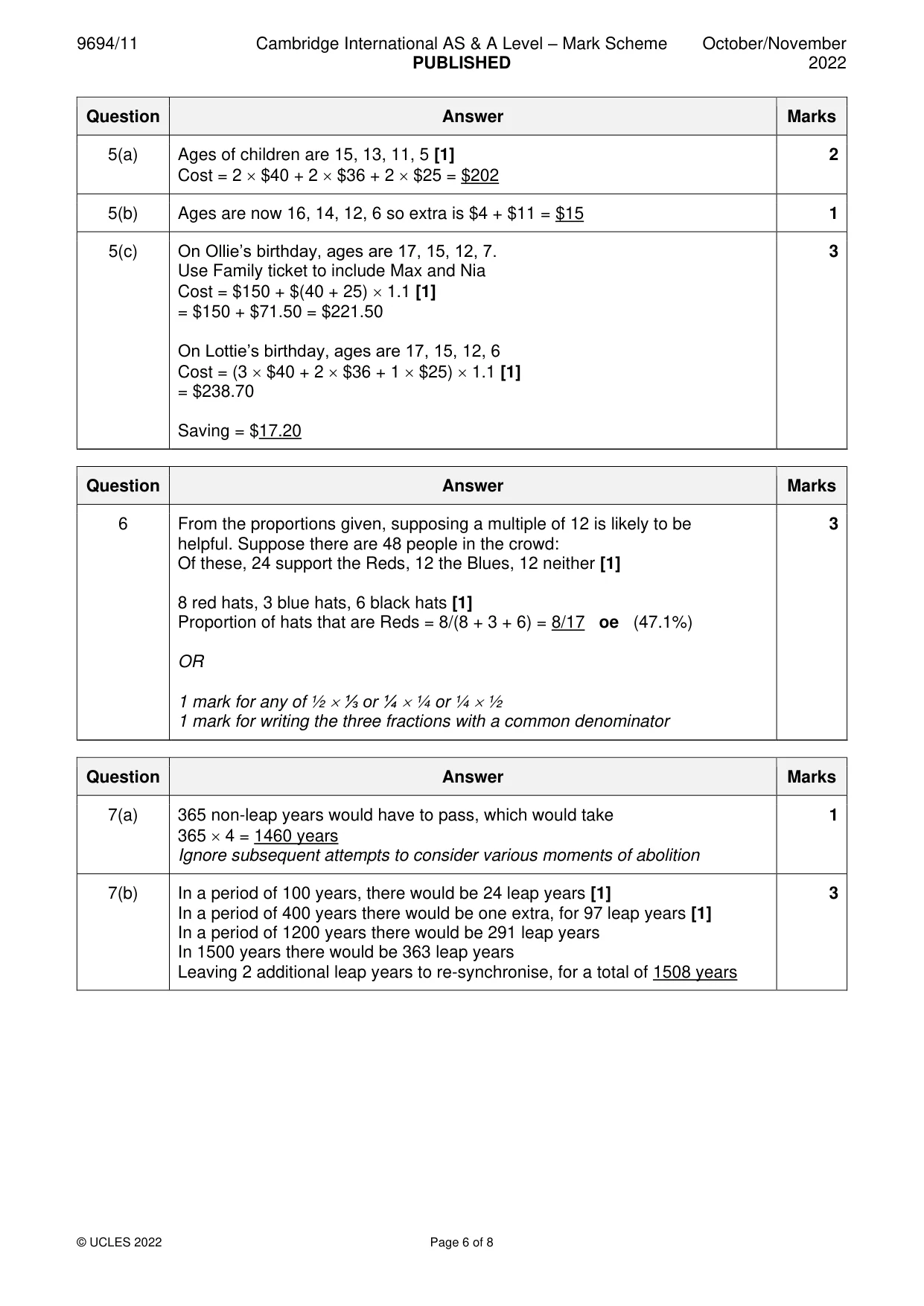 Mark scheme, page 6 of 8