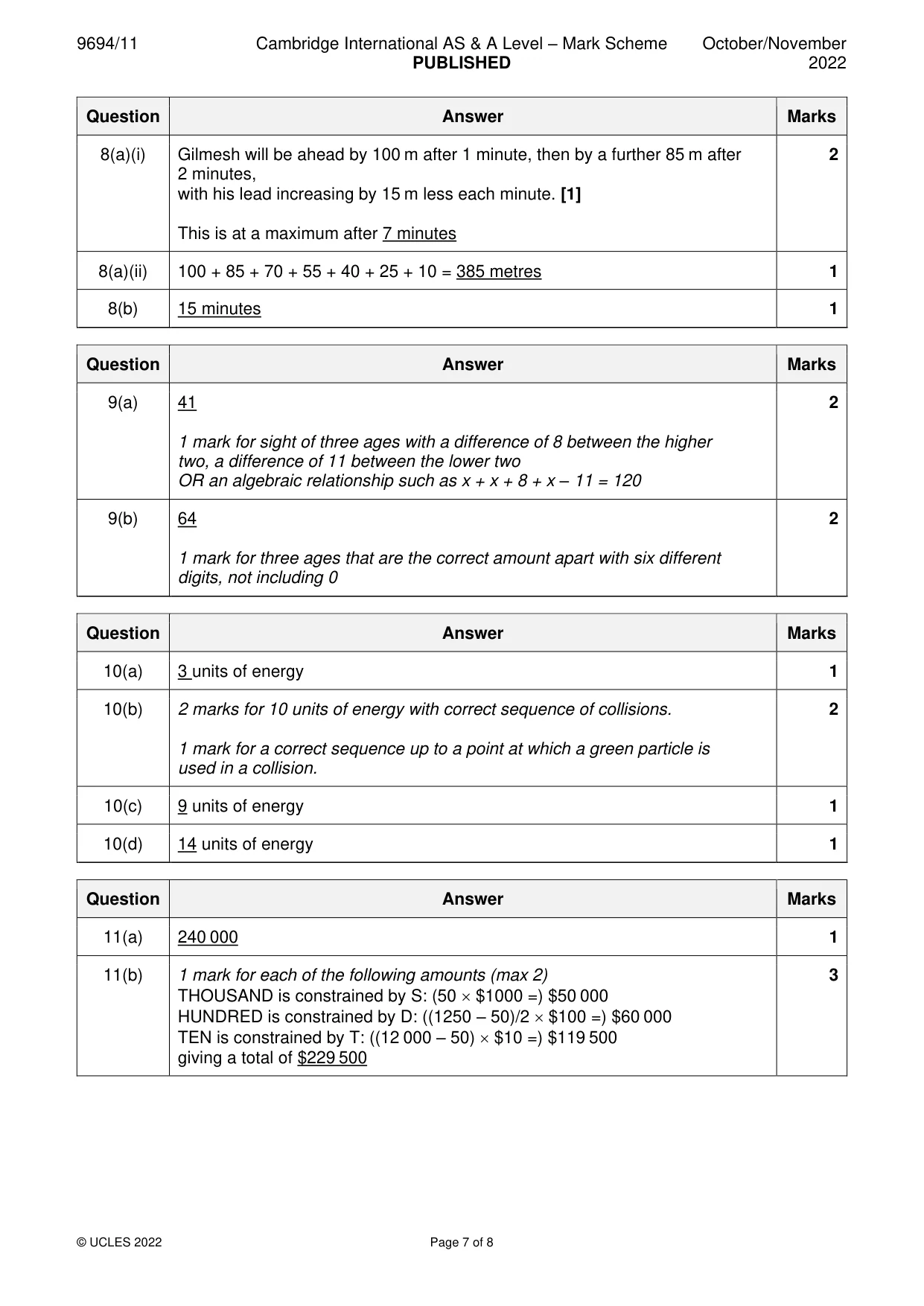 Mark scheme, page 7 of 8