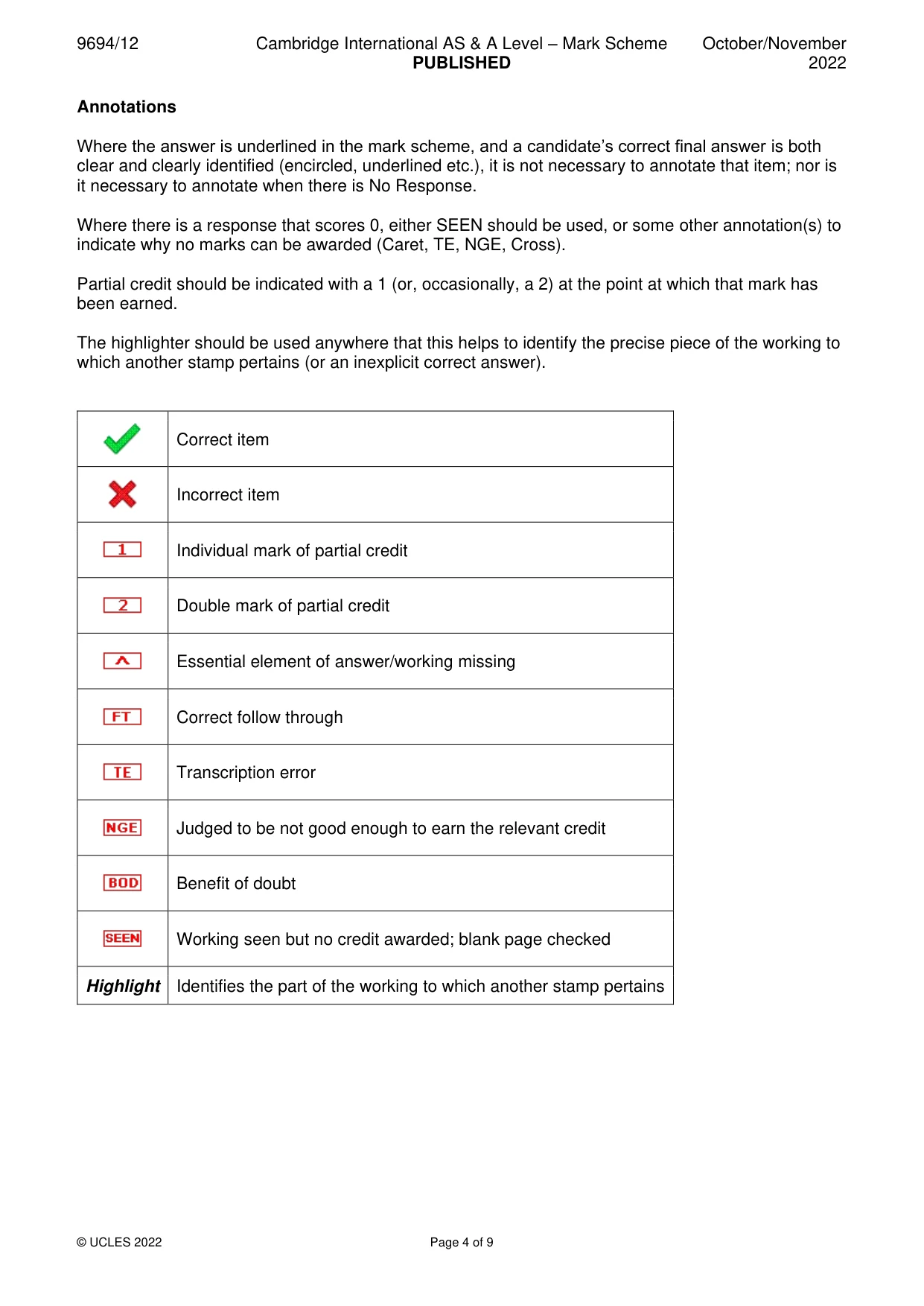 Mark scheme, page 4 of 9