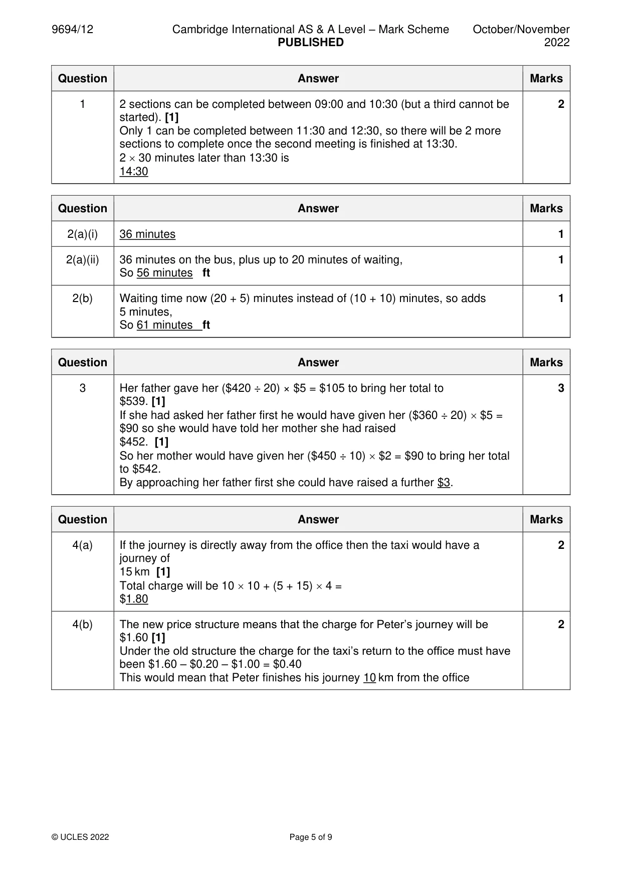 Mark scheme, page 5 of 9