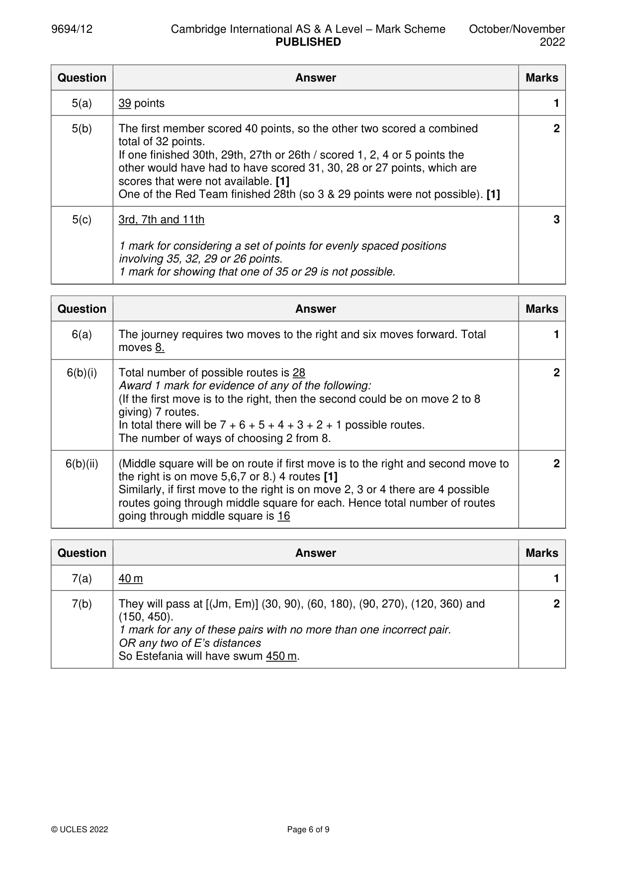 Mark scheme, page 6 of 9