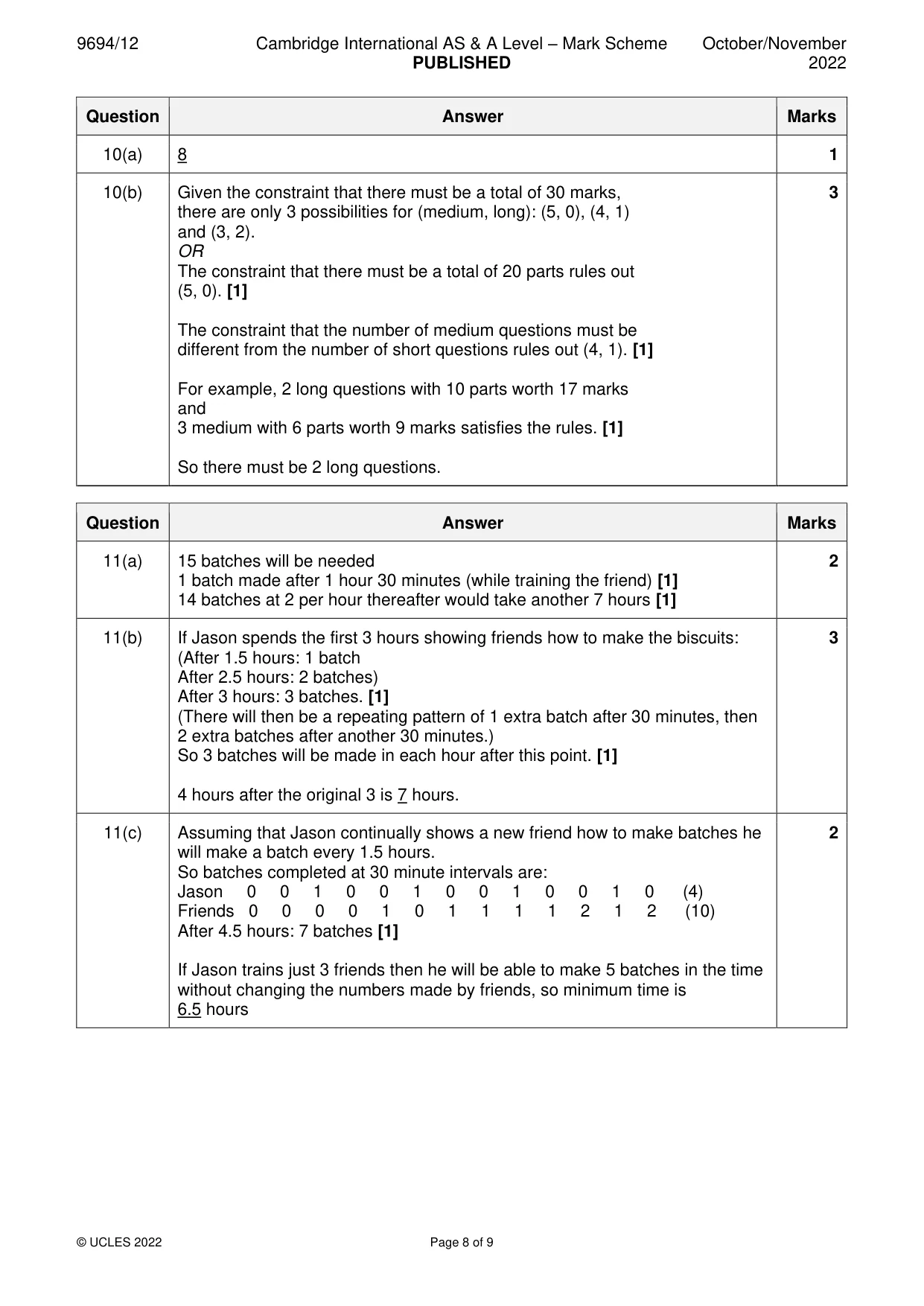 Mark scheme, page 8 of 9