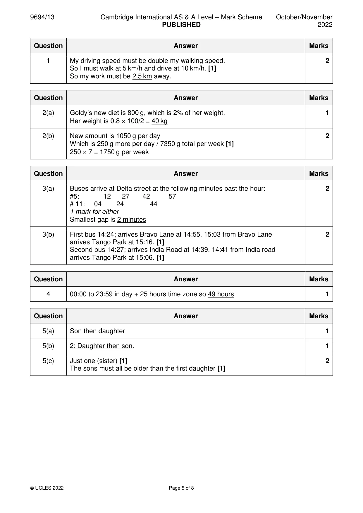 Mark scheme, page 5 of 8
