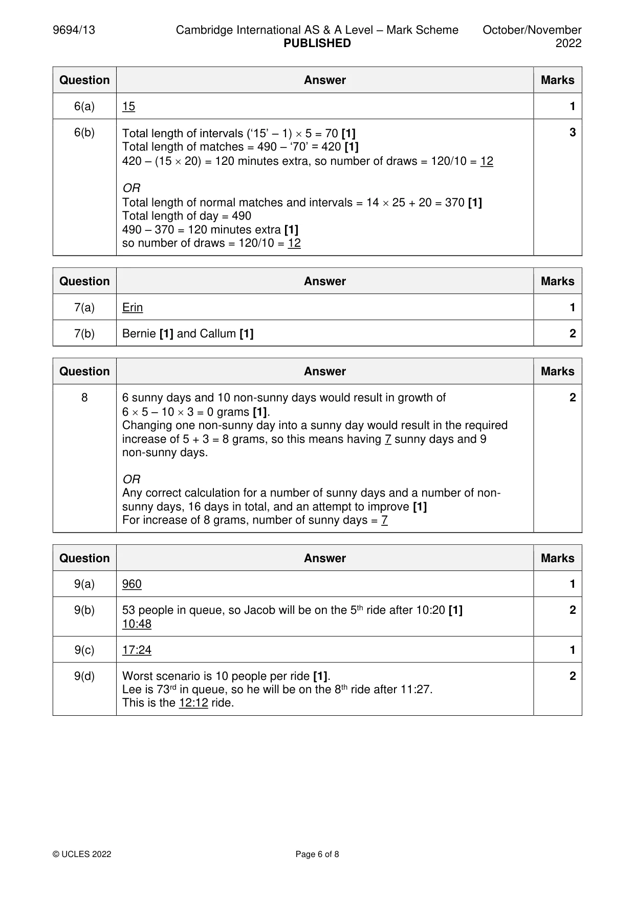Mark scheme, page 6 of 8