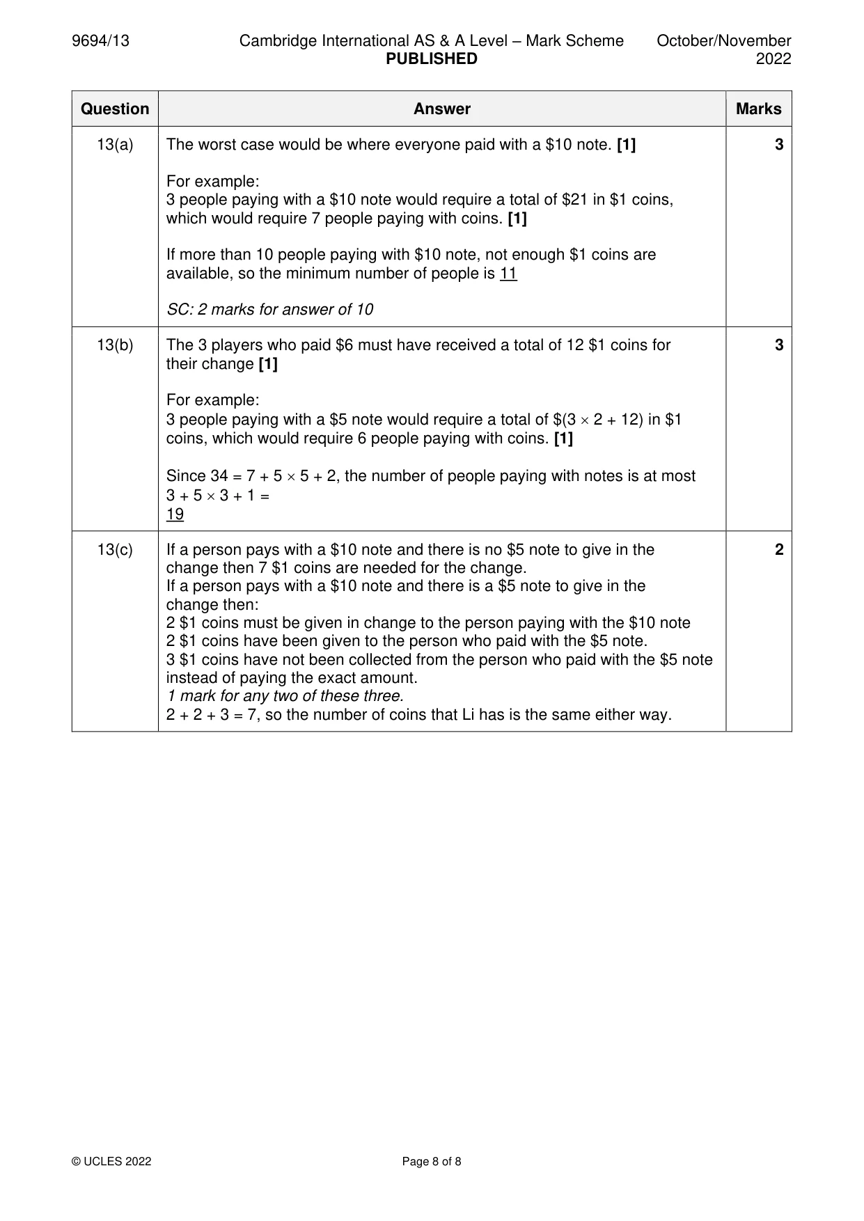 Mark scheme, page 8 of 8