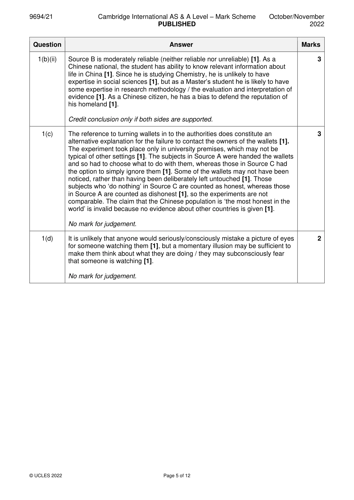 Mark scheme, page 5 of 12