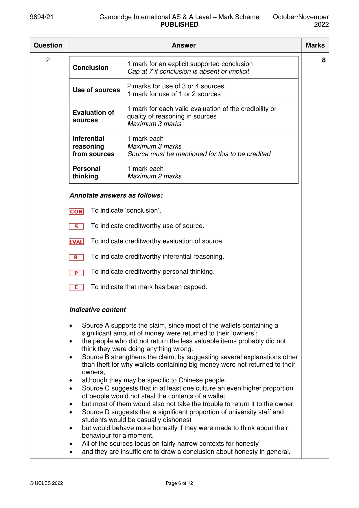 Mark scheme, page 6 of 12