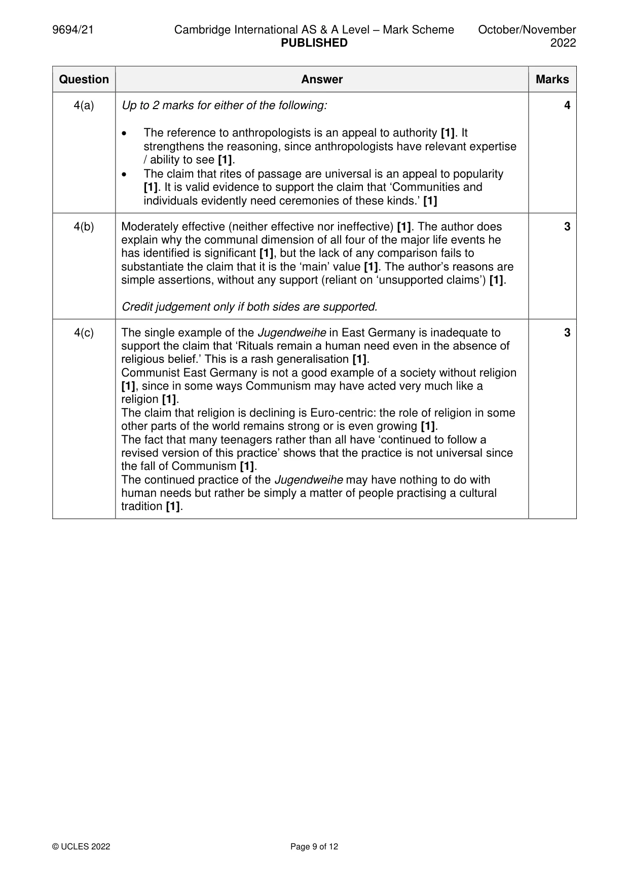 Mark scheme, page 9 of 12