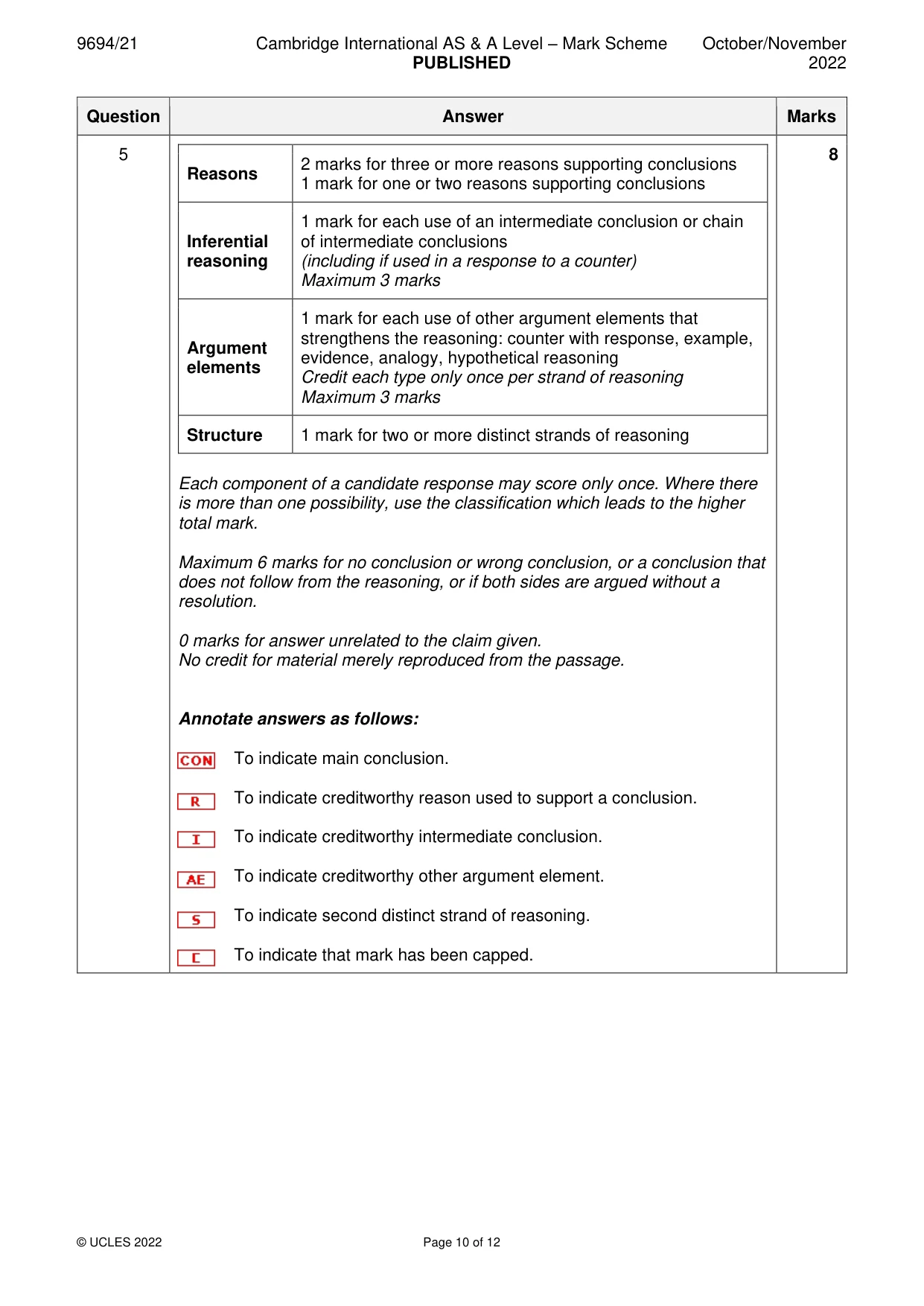 Mark scheme, page 10 of 12