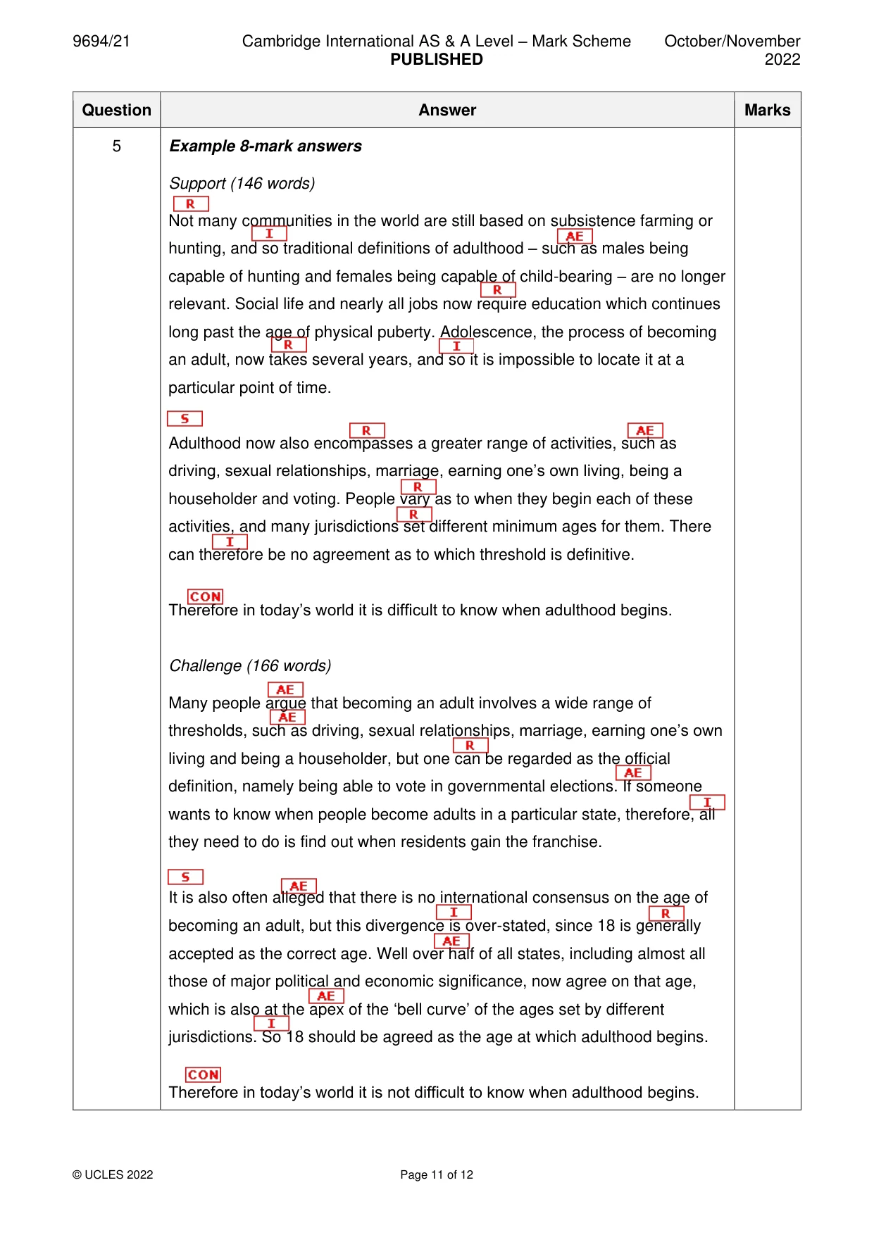 Mark scheme, page 11 of 12