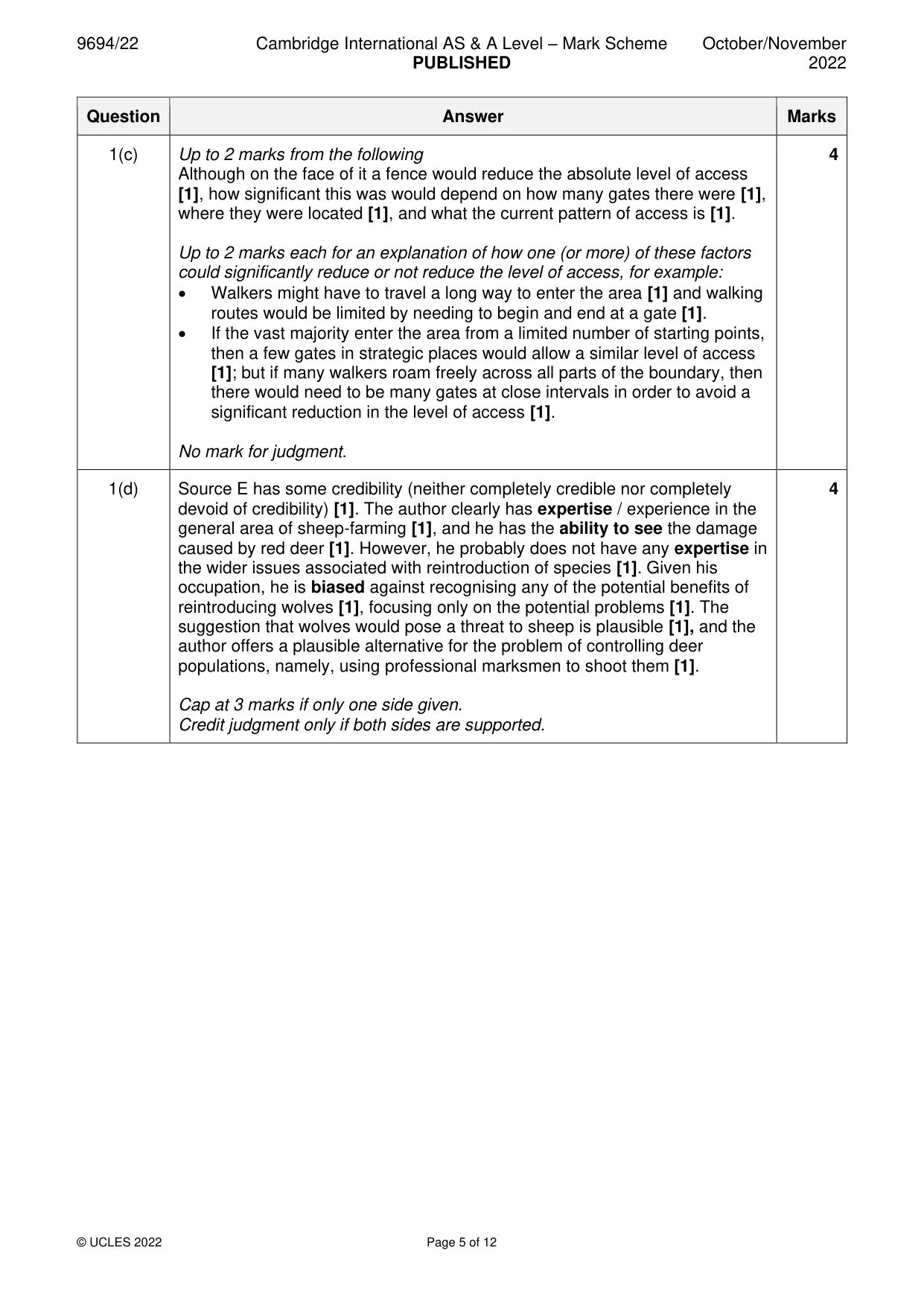 Mark scheme, page 5 of 12