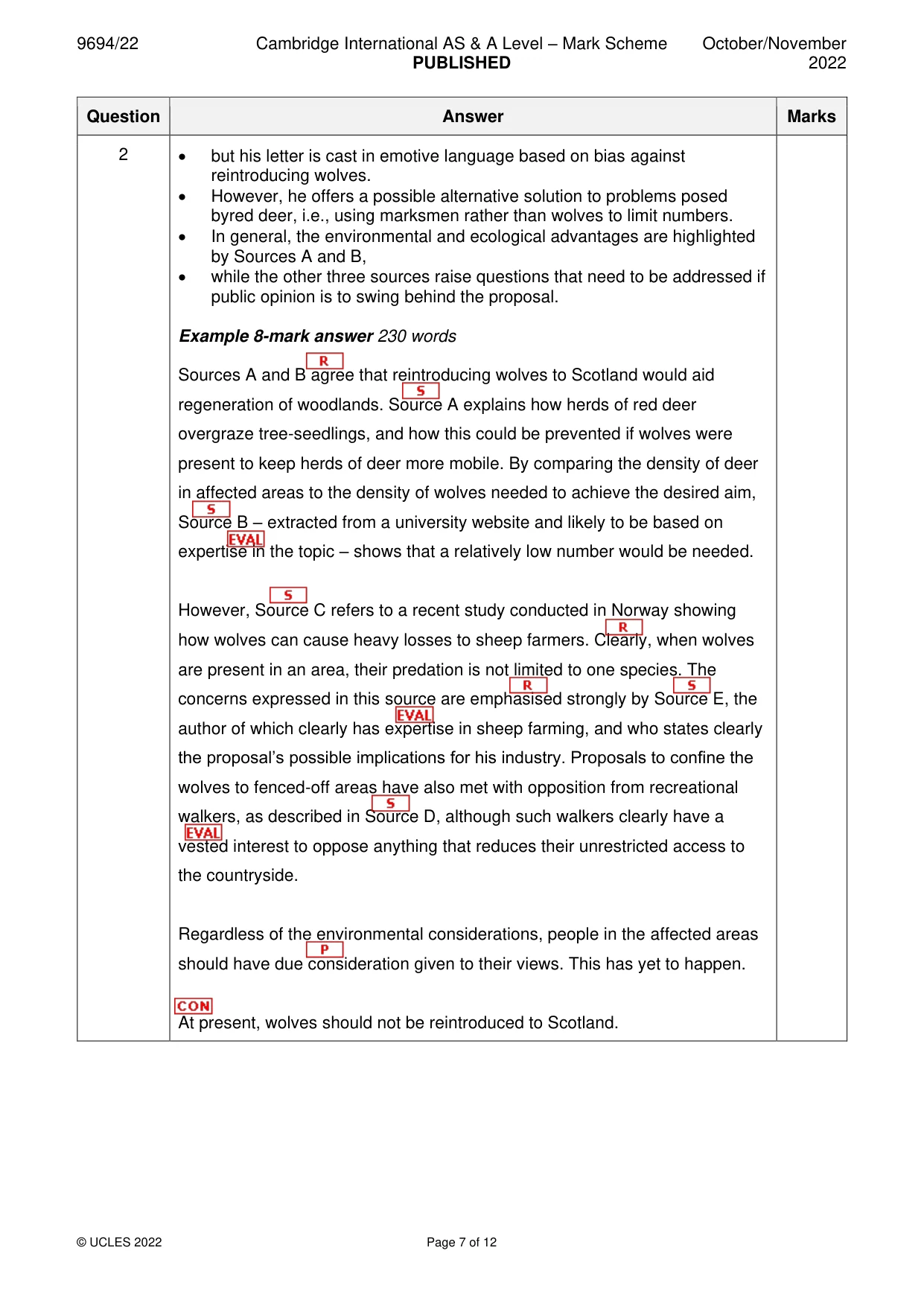 Mark scheme, page 7 of 12