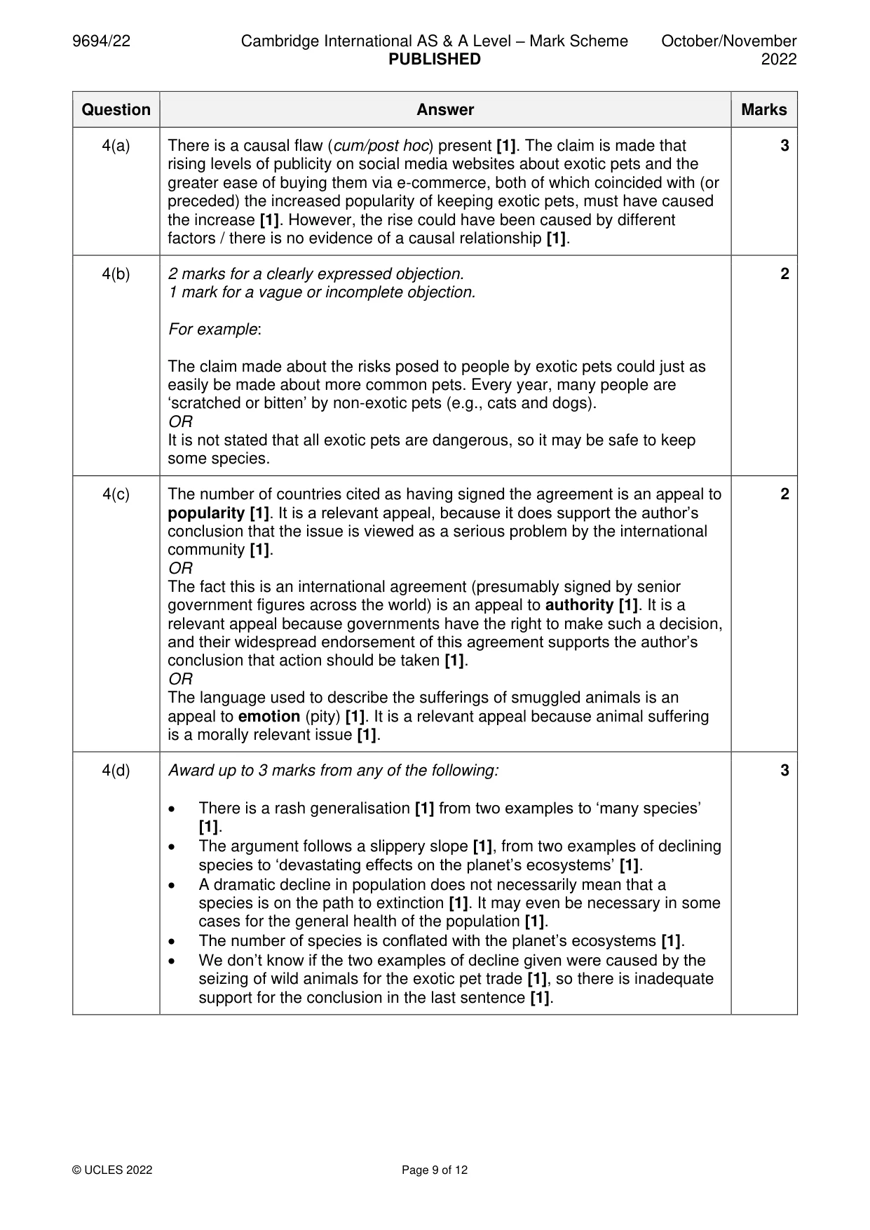 Mark scheme, page 9 of 12