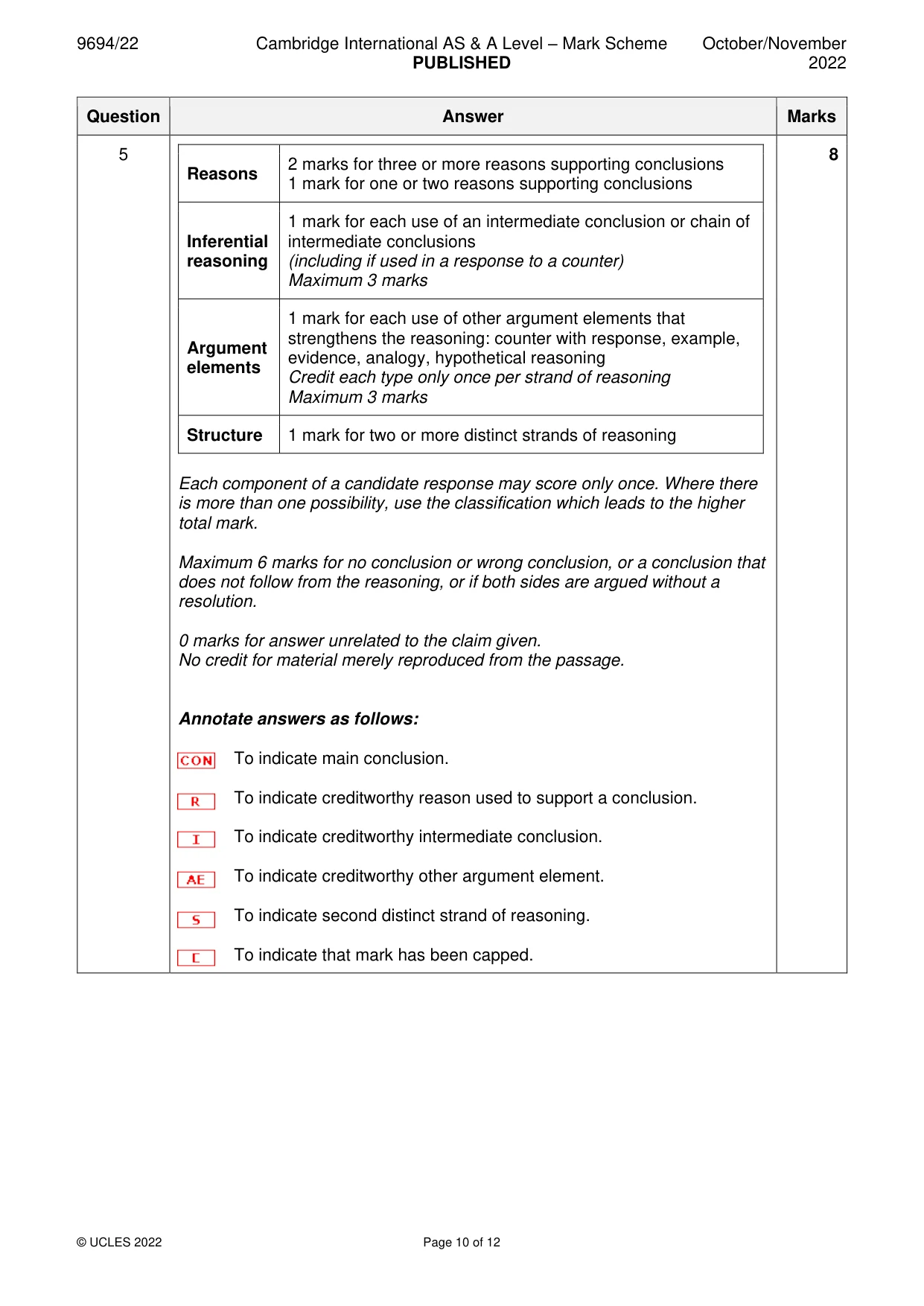 Mark scheme, page 10 of 12