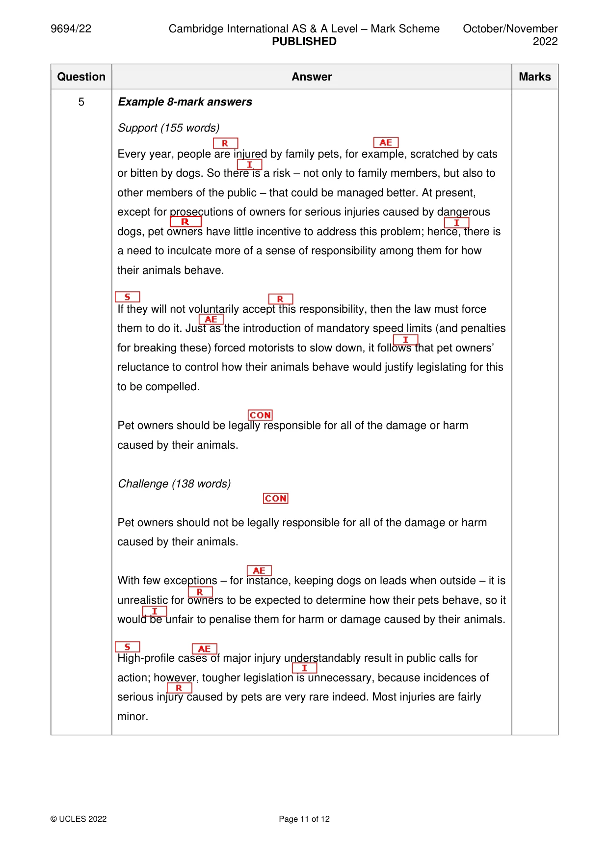 Mark scheme, page 11 of 12