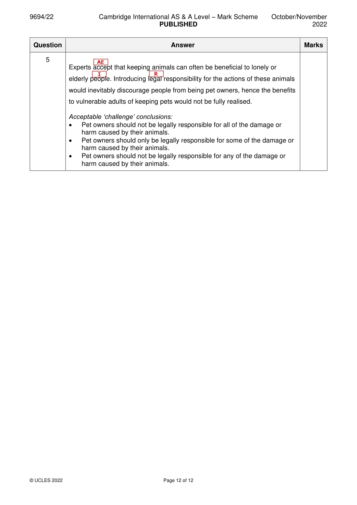 Mark scheme, page 12 of 12