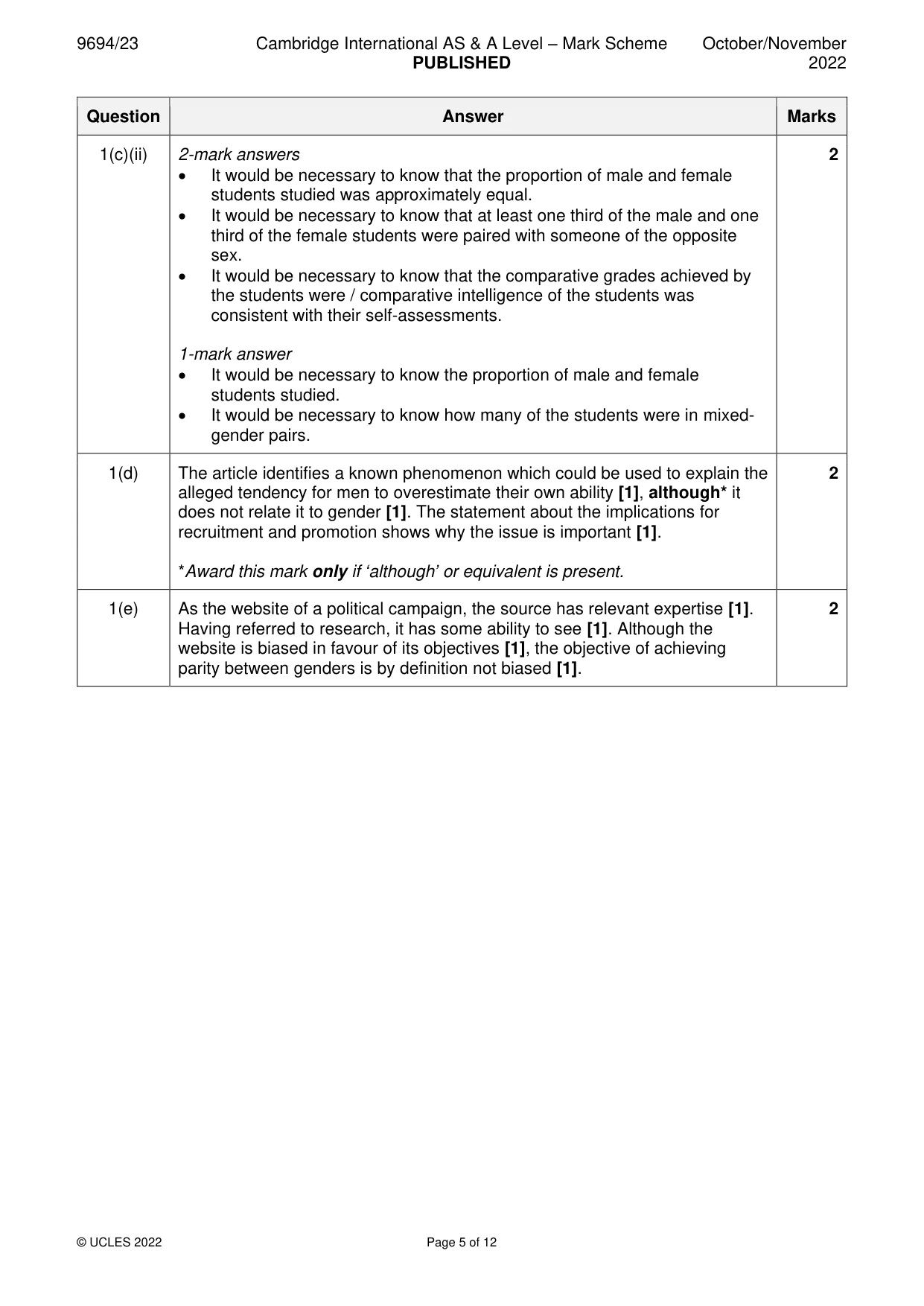 Mark scheme, page 5 of 12