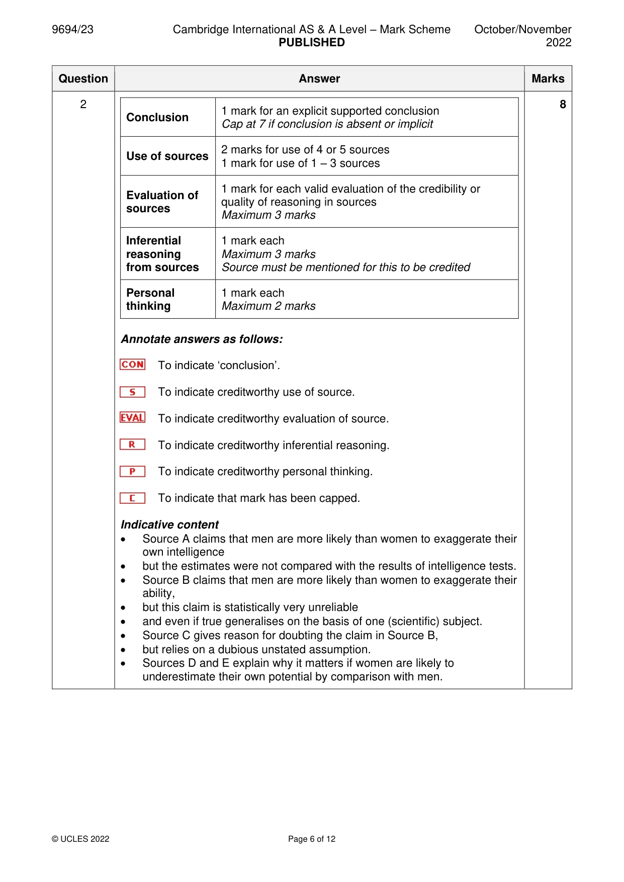 Mark scheme, page 6 of 12