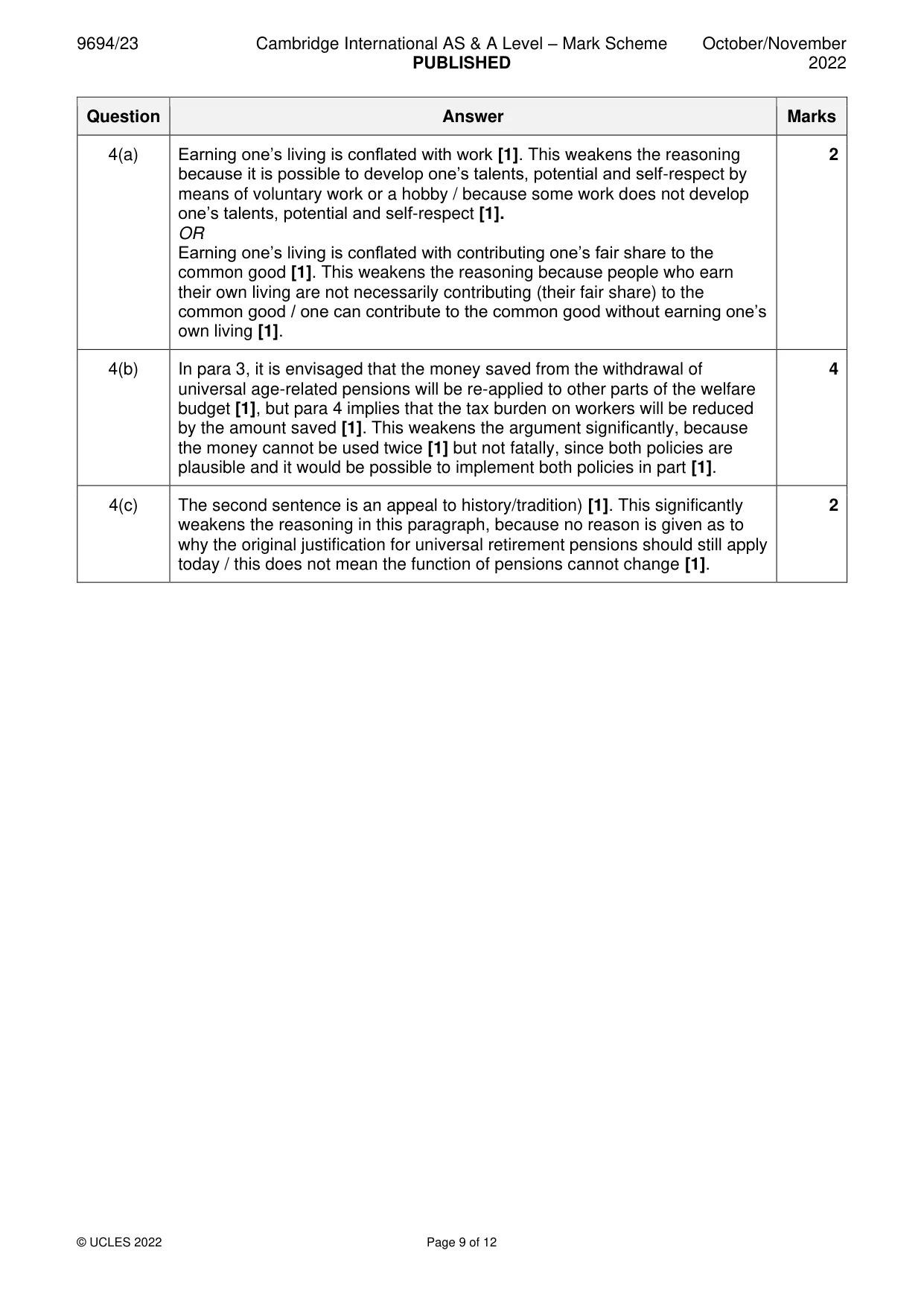 Mark scheme, page 9 of 12
