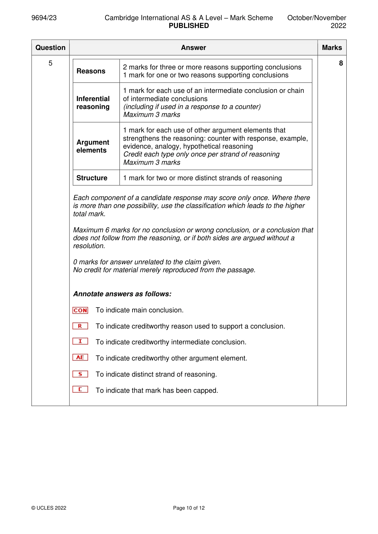 Mark scheme, page 10 of 12