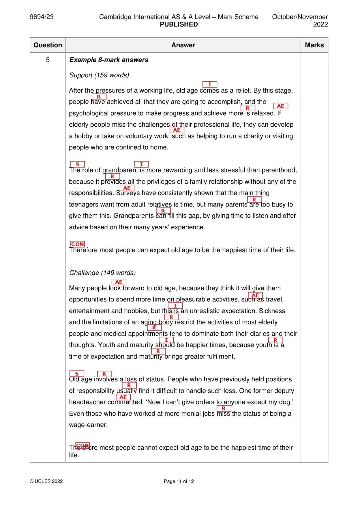 Mark scheme, page 11 of 12