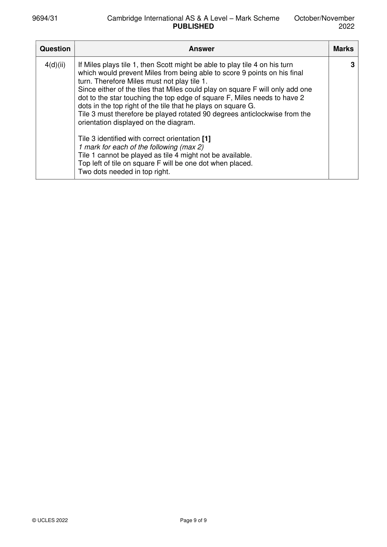 Mark scheme, page 9 of 9