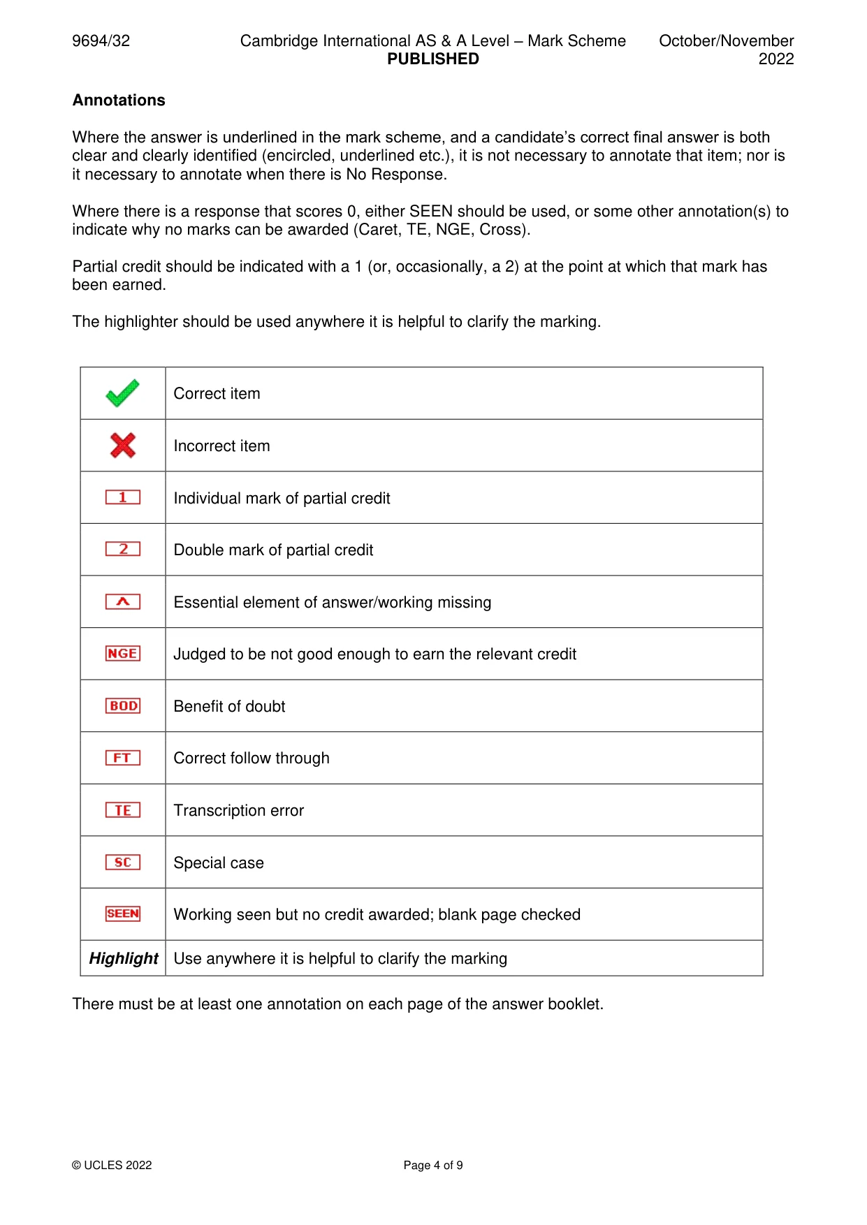 Mark scheme, page 4 of 9