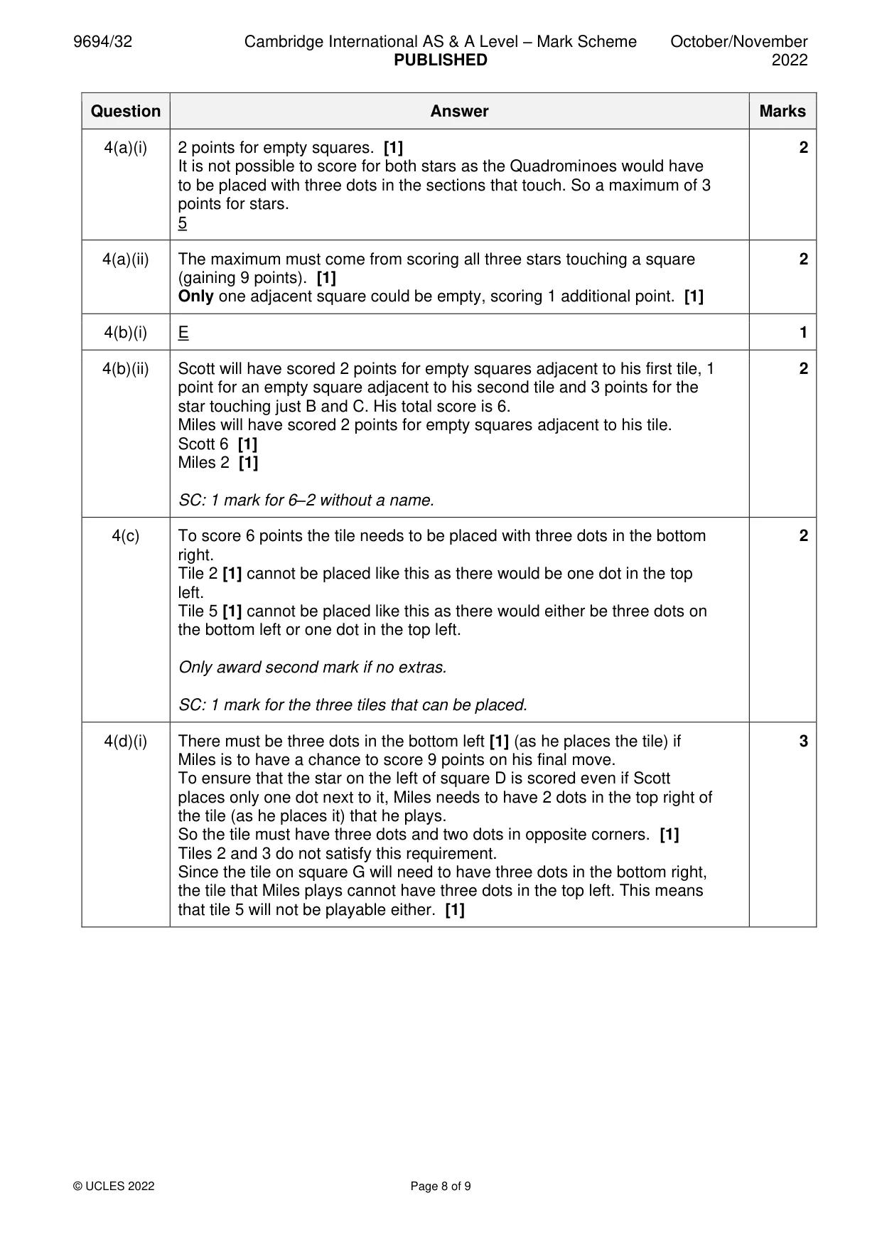 Mark scheme, page 8 of 9