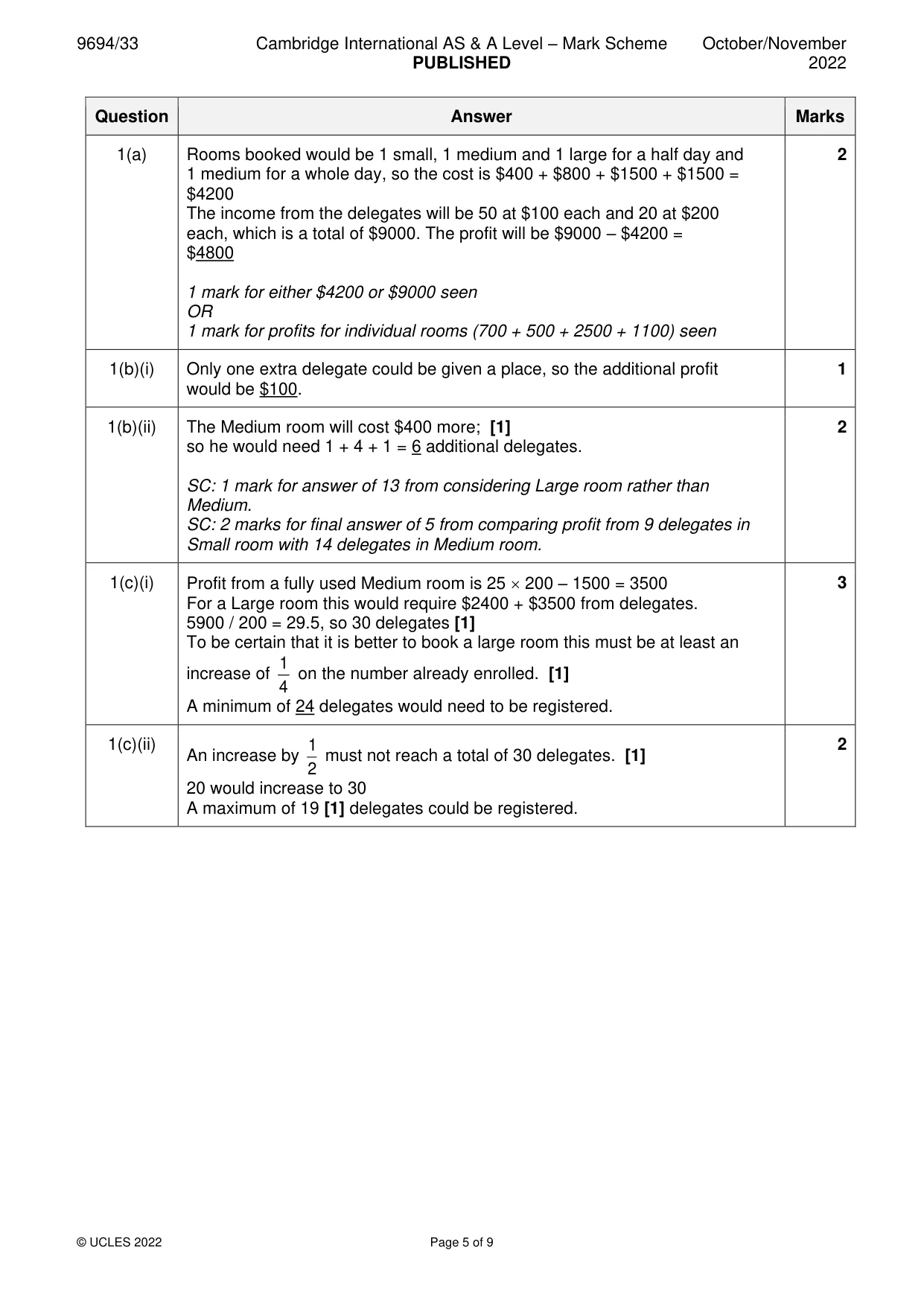 Mark scheme, page 5 of 9