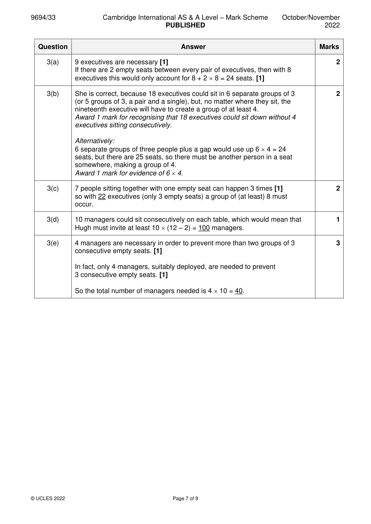 Mark scheme, page 7 of 9