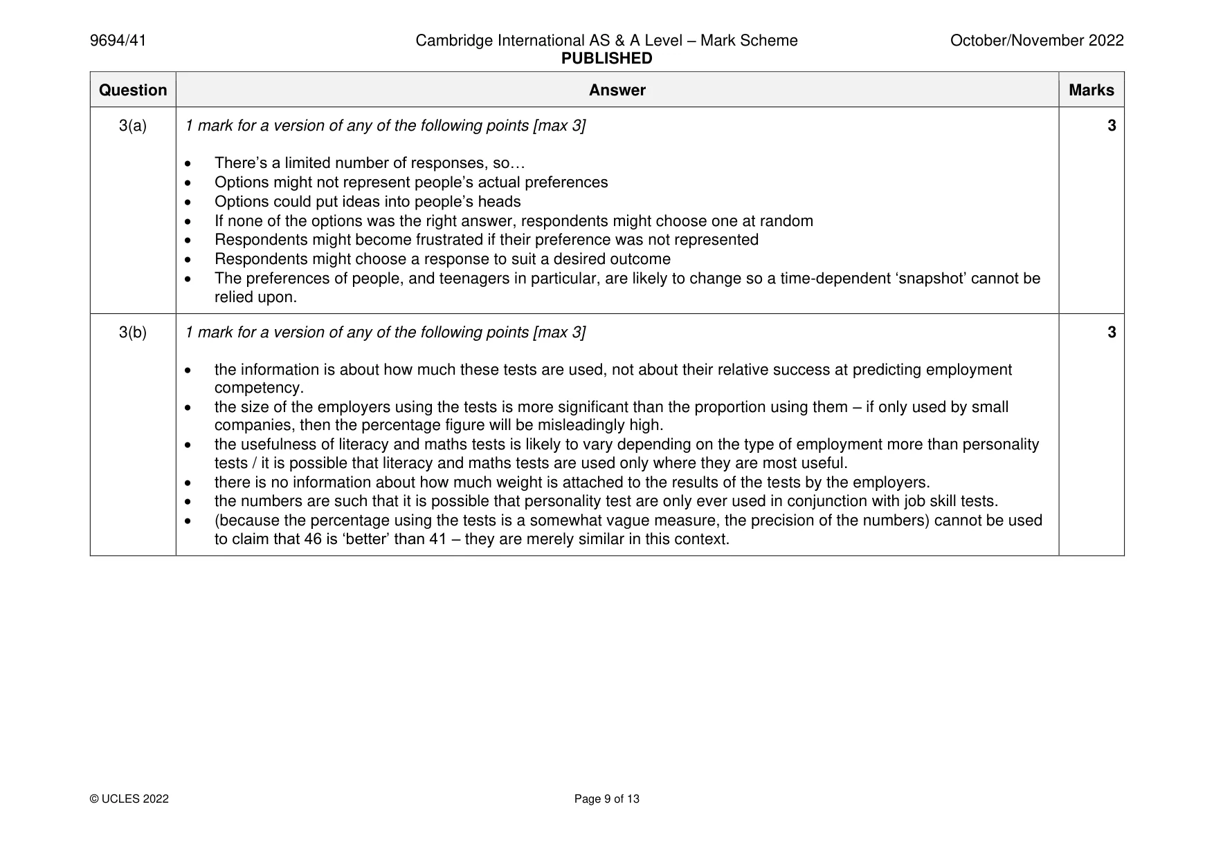 Mark scheme, page 9 of 13