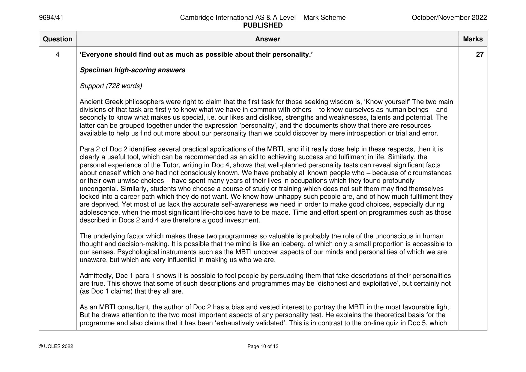 Mark scheme, page 10 of 13