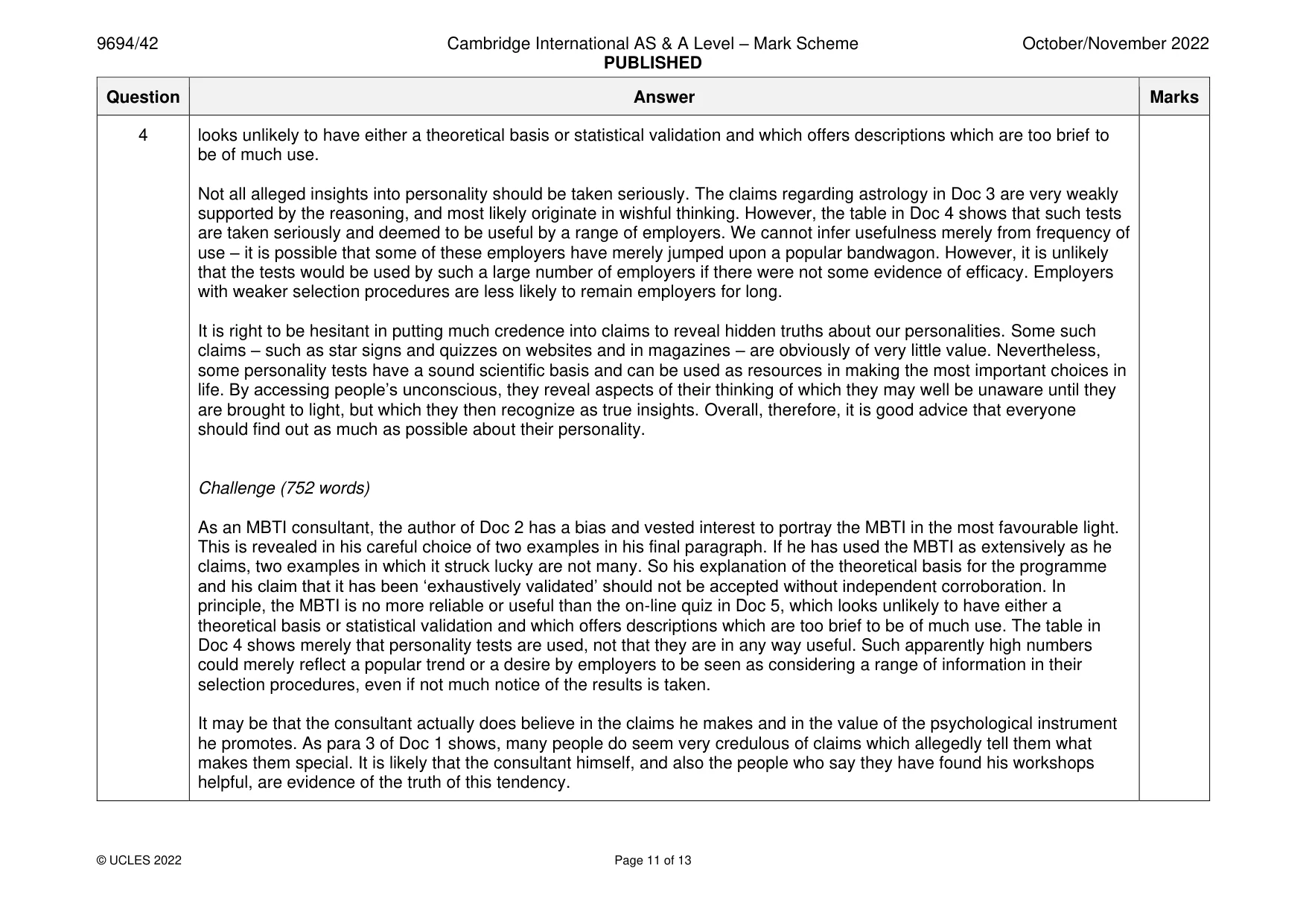 Mark scheme, page 11 of 13