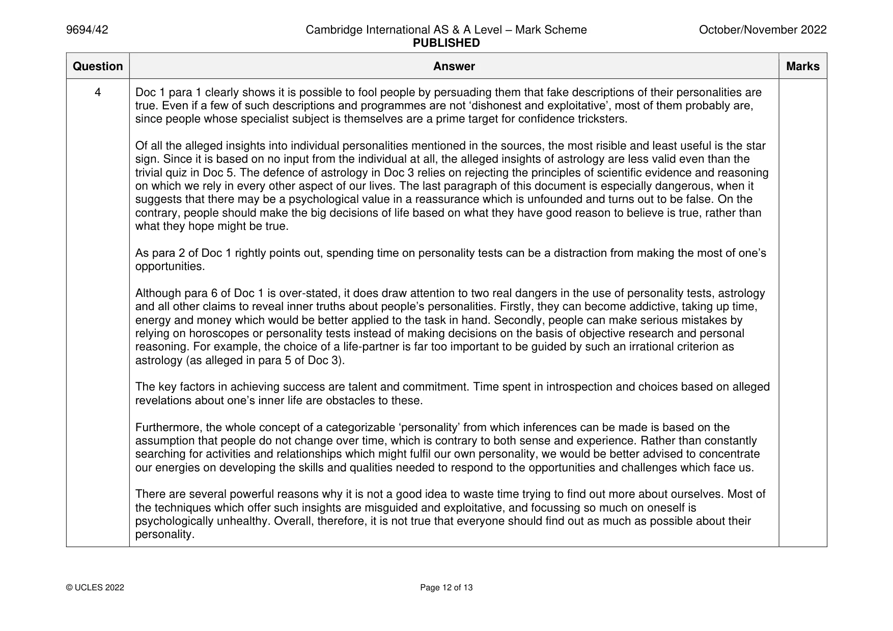 Mark scheme, page 12 of 13