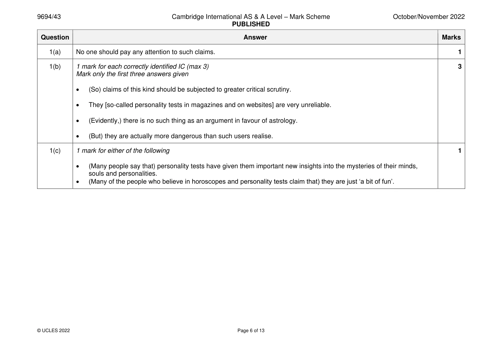 Mark scheme, page 6 of 13