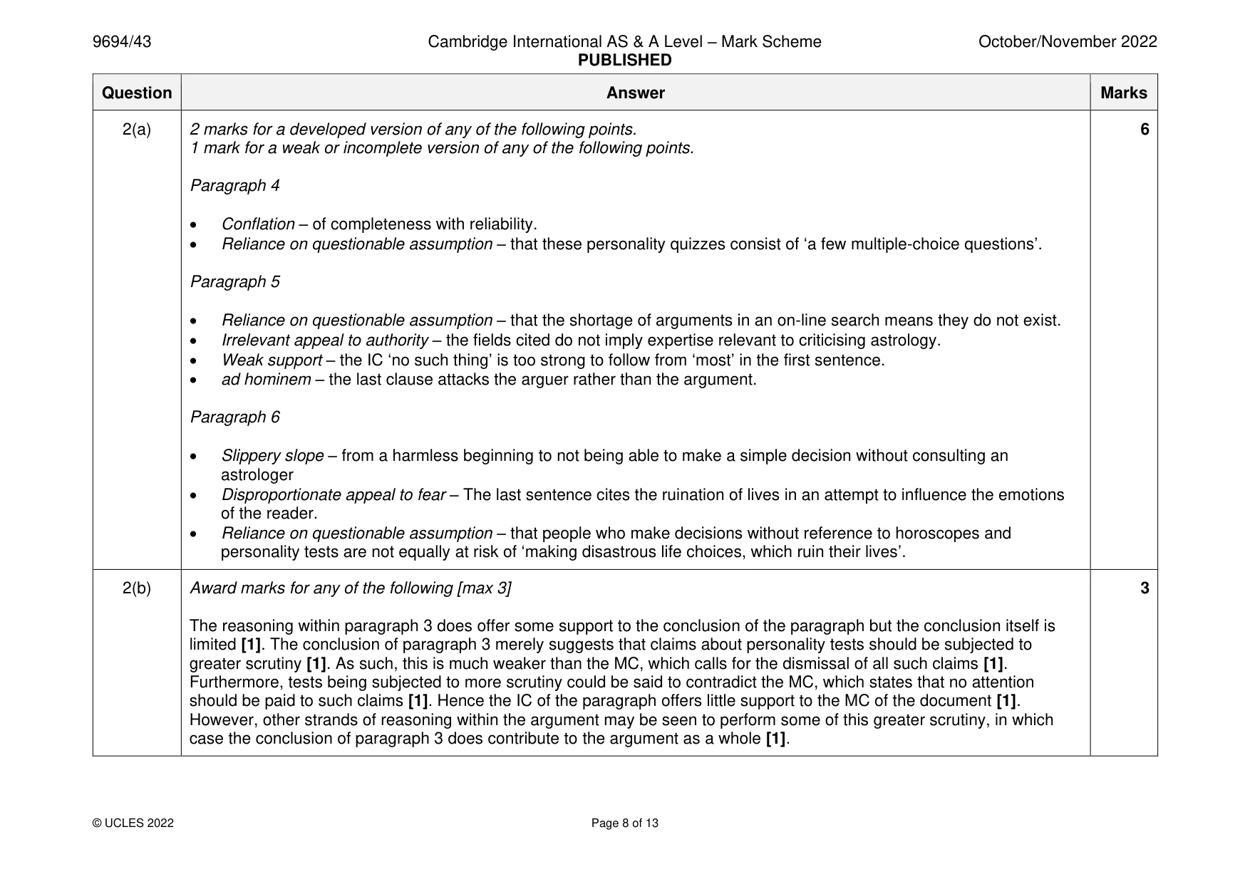 Mark scheme, page 8 of 13