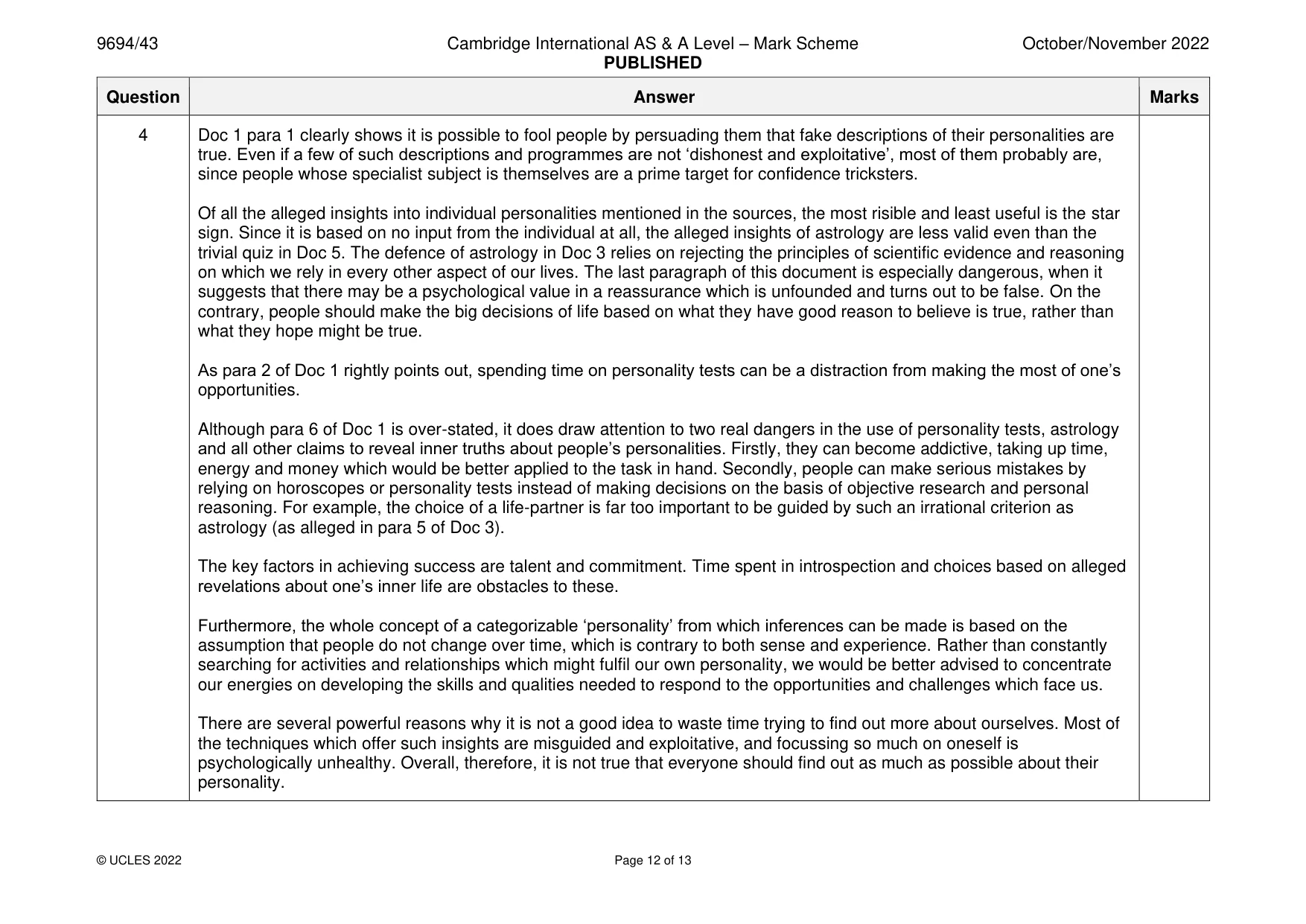 Mark scheme, page 12 of 13
