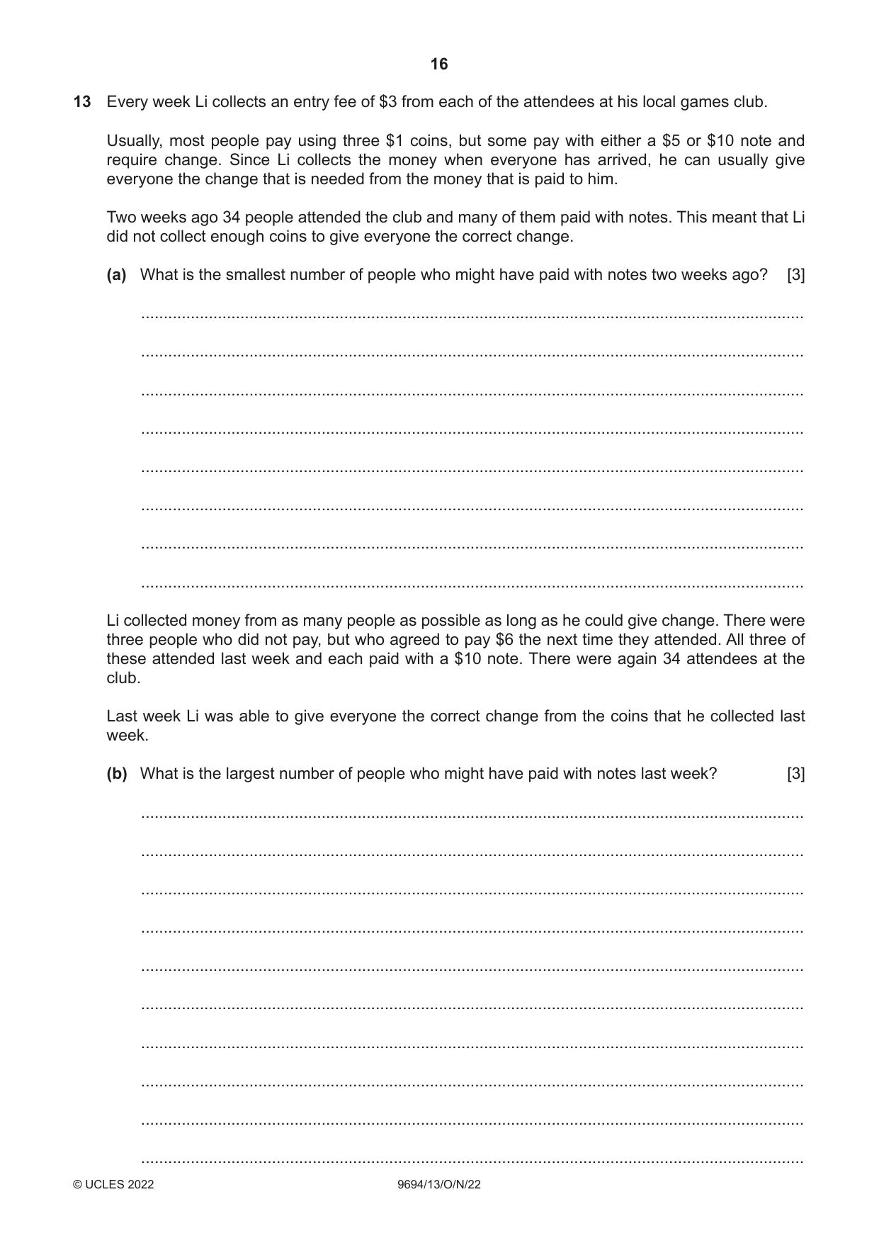 Cambridge A Level Thinking Skills 9694 2022 Oct/Nov Paper 1 · Variant 3 question paper, page 16 of 20