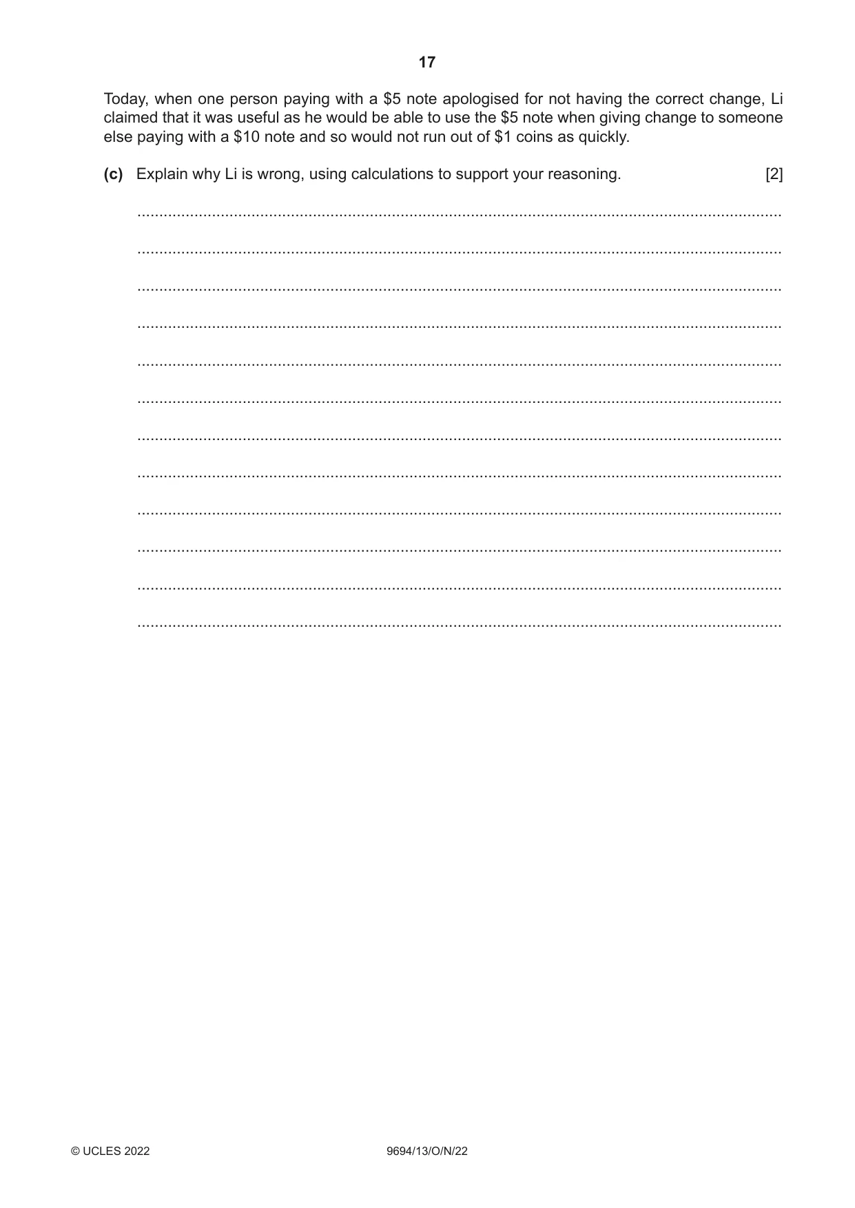 Cambridge A Level Thinking Skills 9694 2022 Oct/Nov Paper 1 · Variant 3 question paper, page 17 of 20