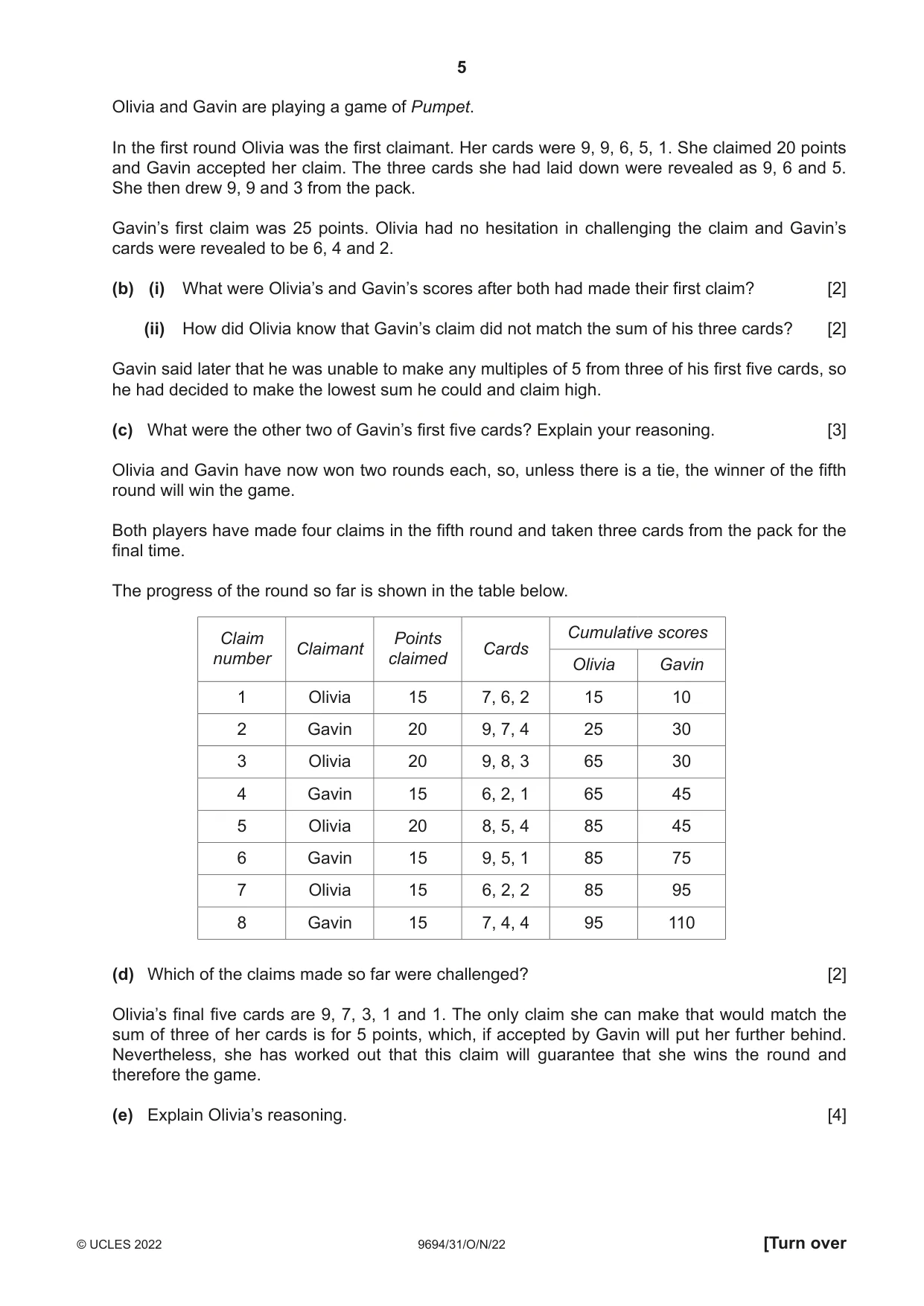 Cambridge A Level Thinking Skills 9694 2022 Oct/Nov Paper 3 · Variant 1 question paper, page 5 of 12