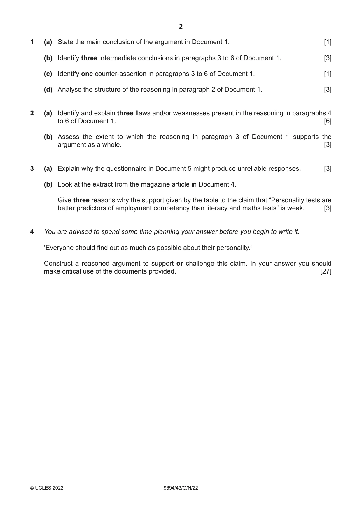Cambridge A Level Thinking Skills 9694 2022 Oct/Nov Paper 4 · Variant 3 question paper, page 2 of 8