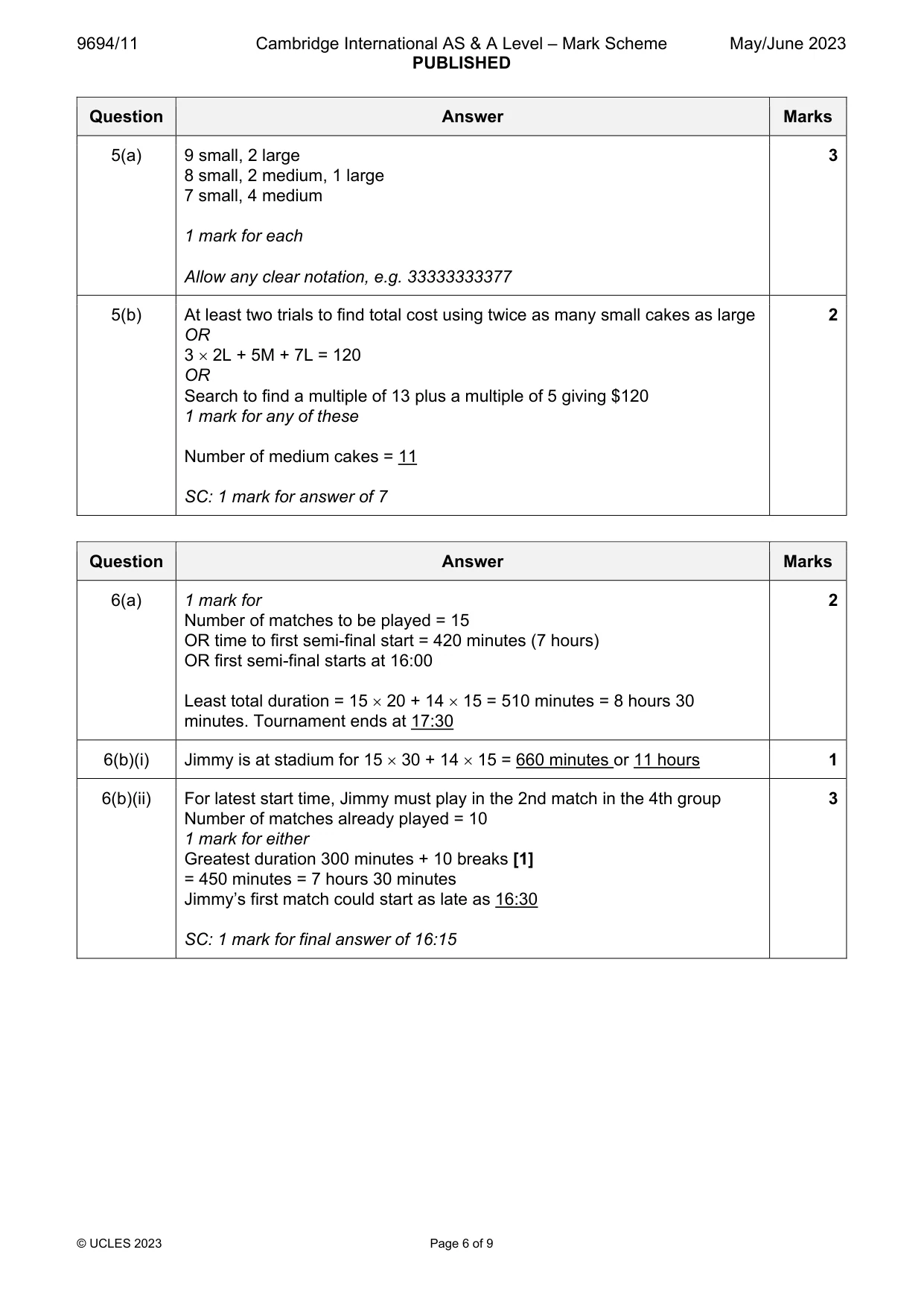 Mark scheme, page 6 of 9