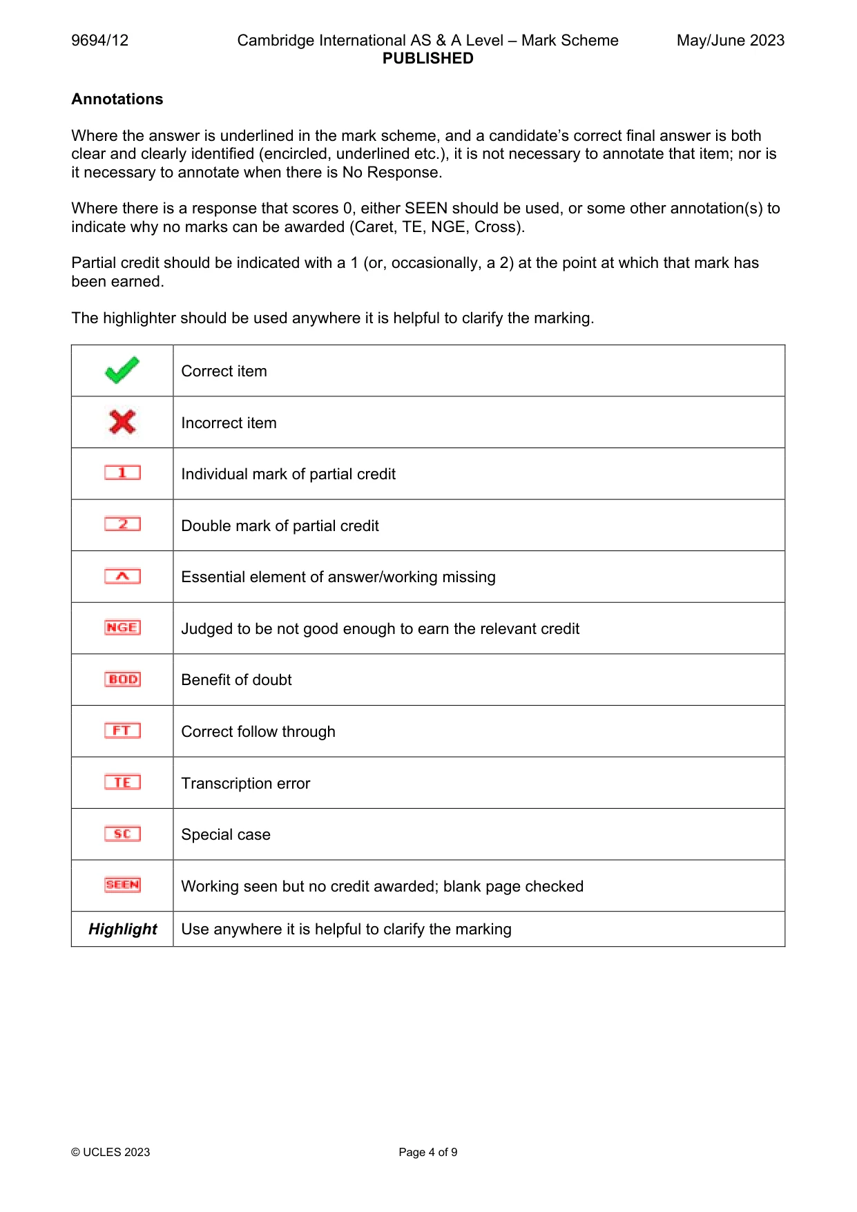 Mark scheme, page 4 of 9
