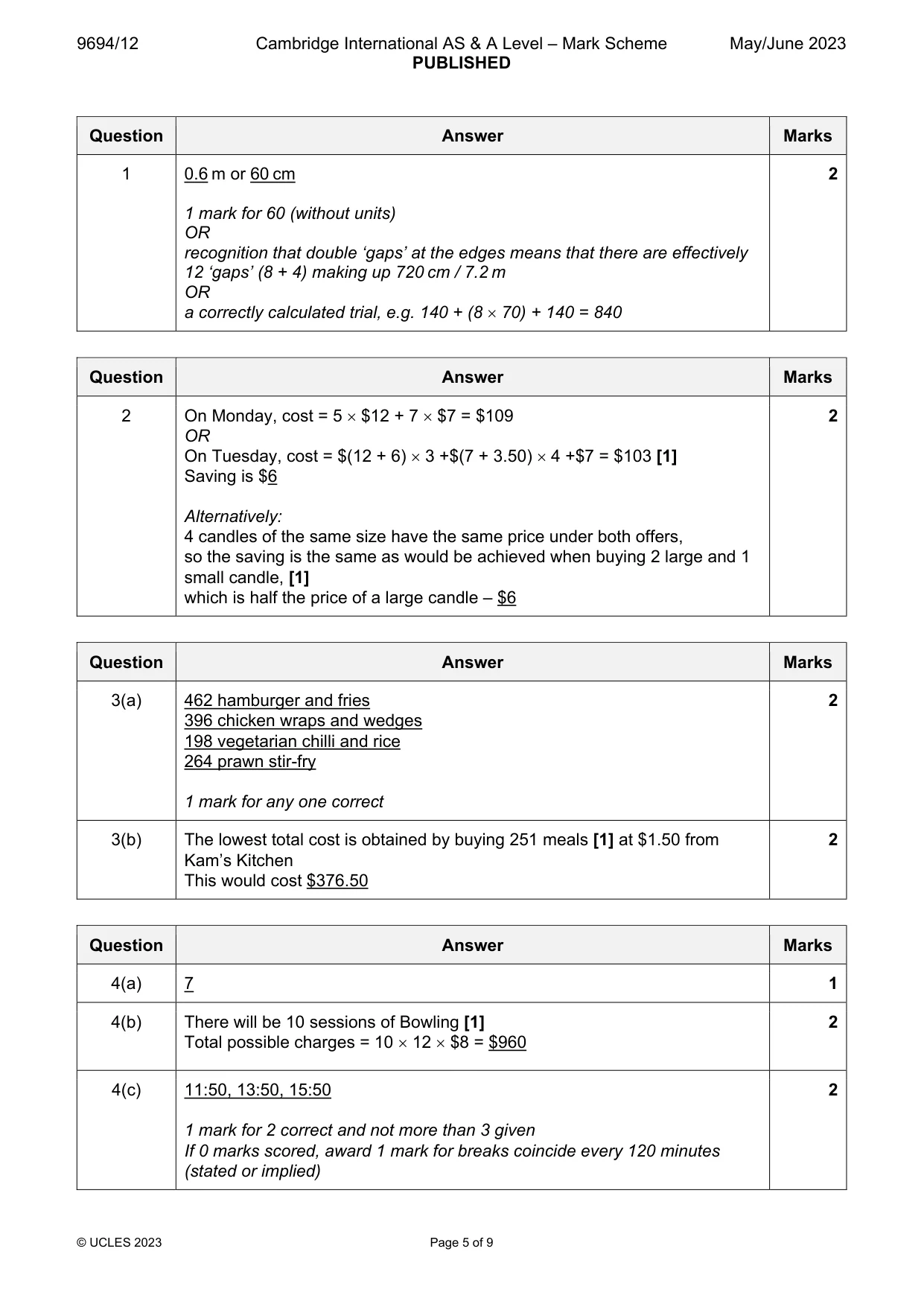 Mark scheme, page 5 of 9