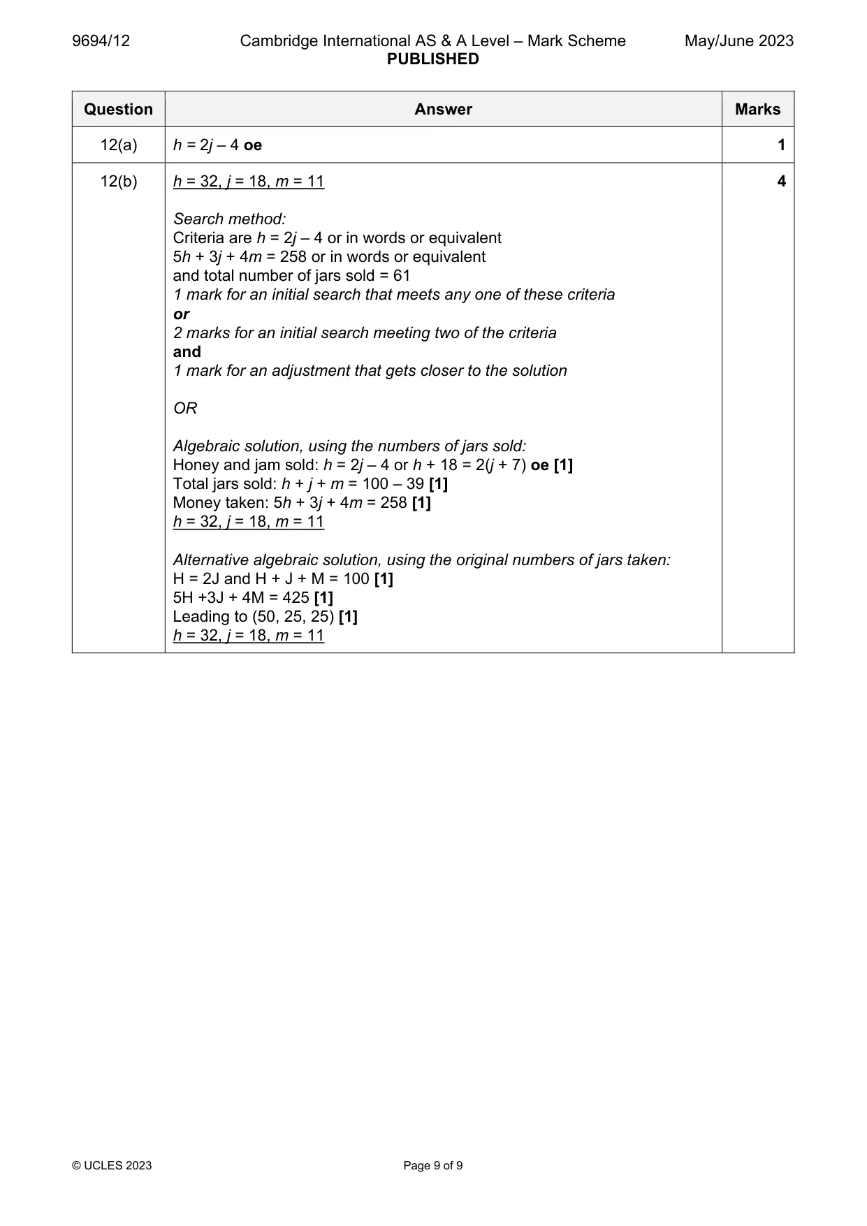 Mark scheme, page 9 of 9