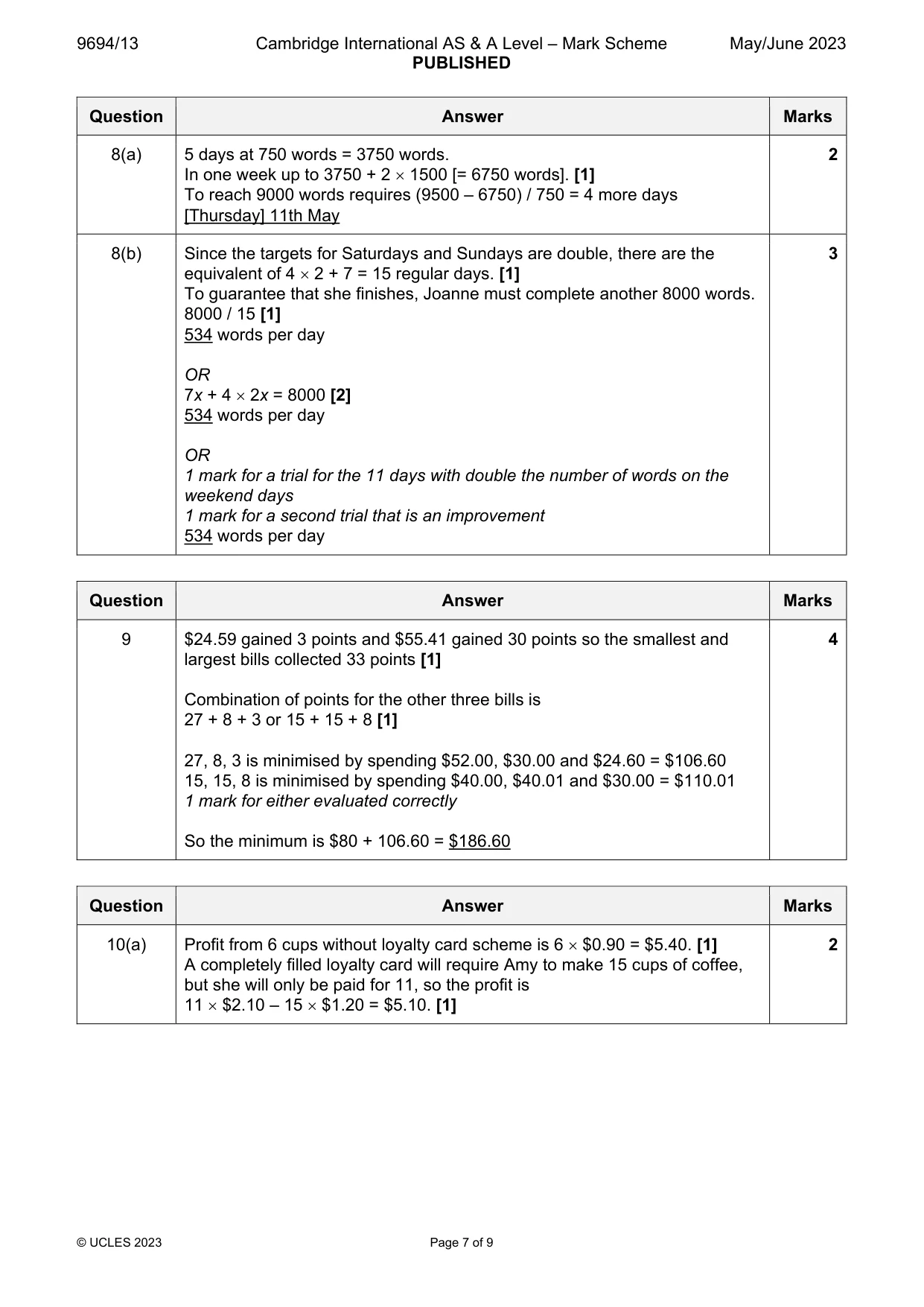 Mark scheme, page 7 of 9