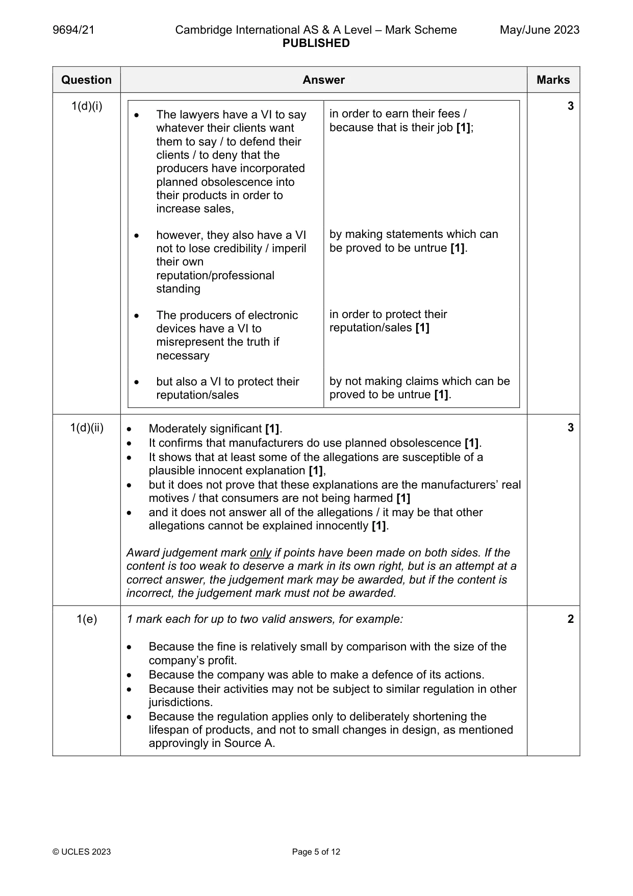 Mark scheme, page 5 of 12