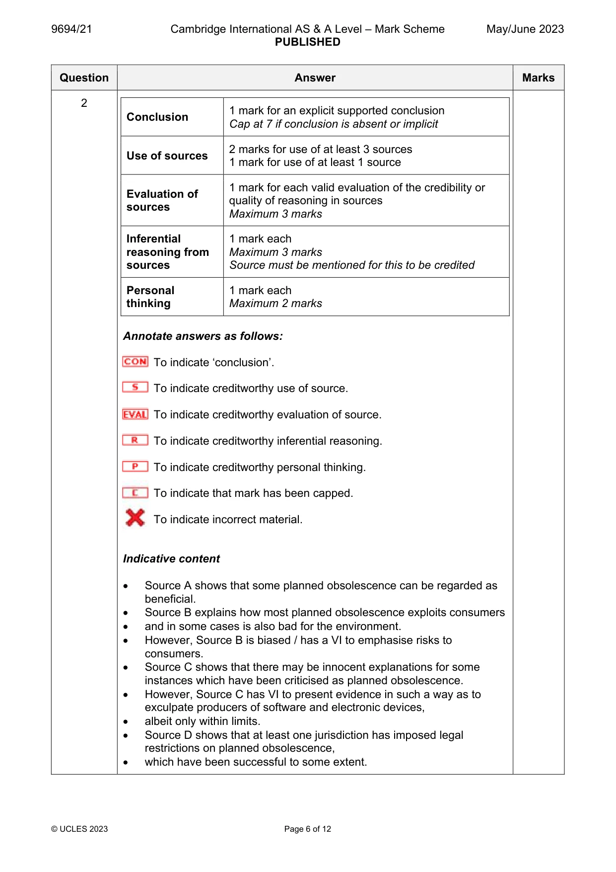 Mark scheme, page 6 of 12